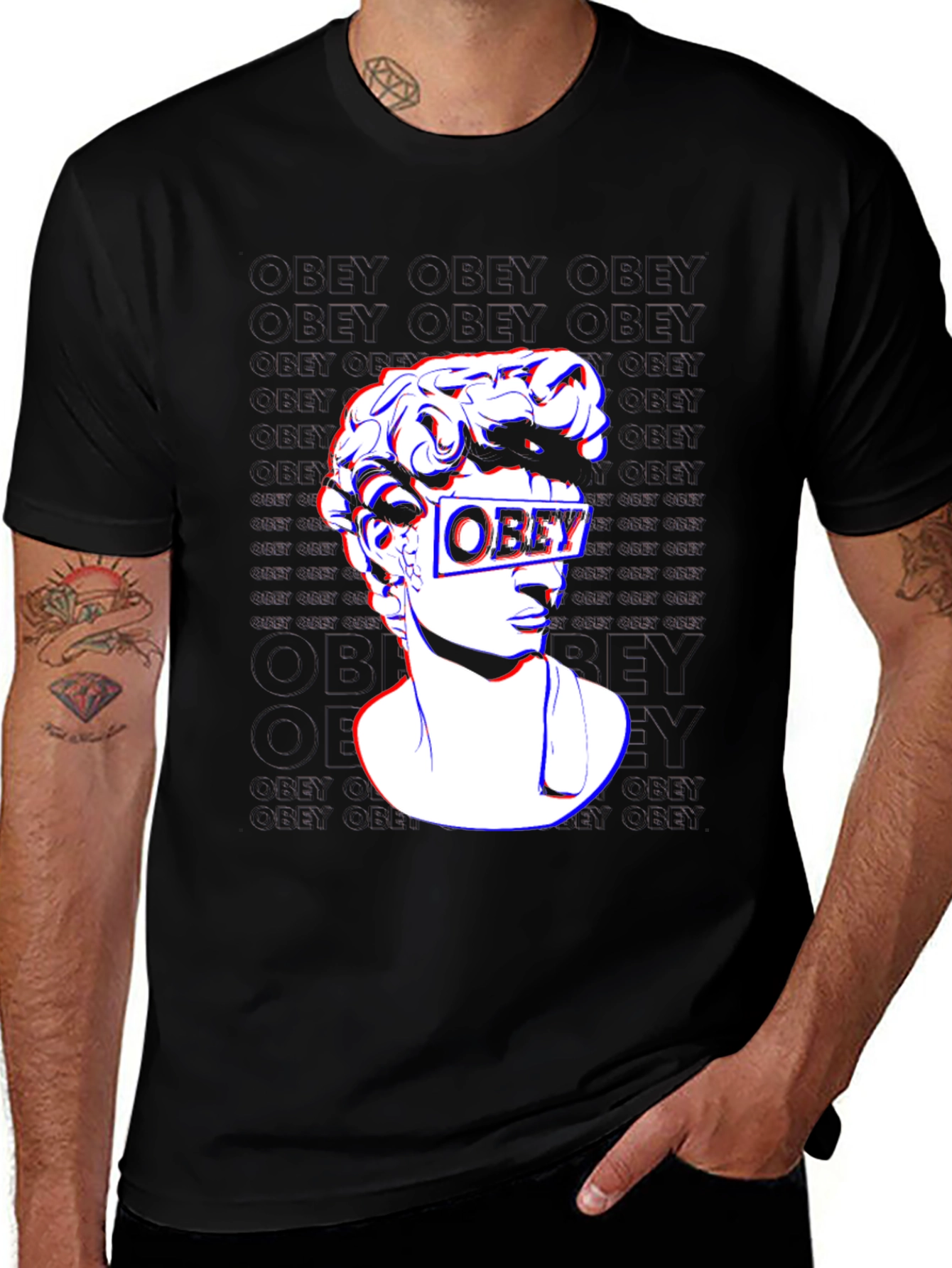 Variant 9 of Obey Statue Graphic Print T-Shirt - Stylish Black Tee