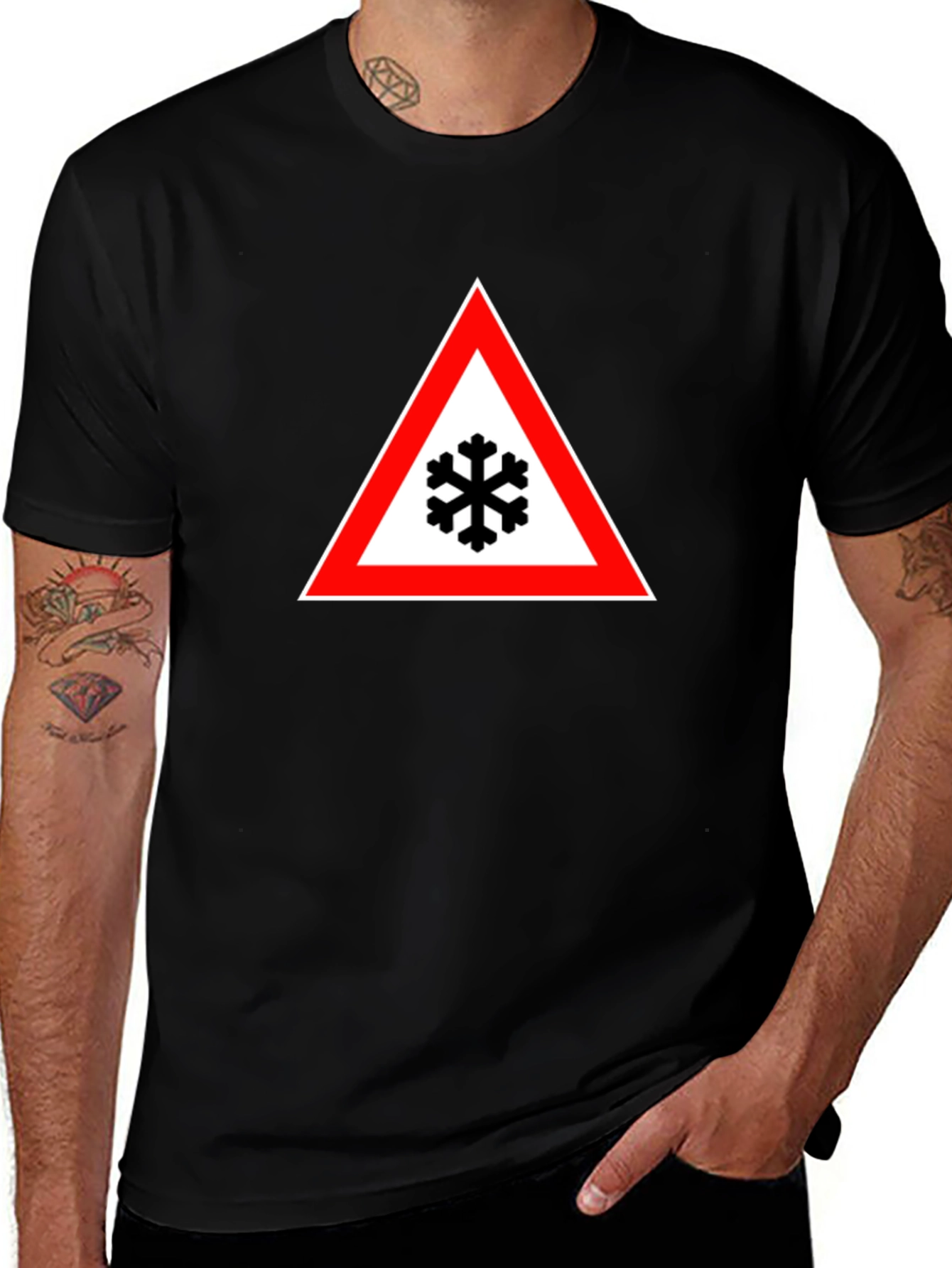 Variant 4 of Snowflake Warning Sign Black T-Shirt
