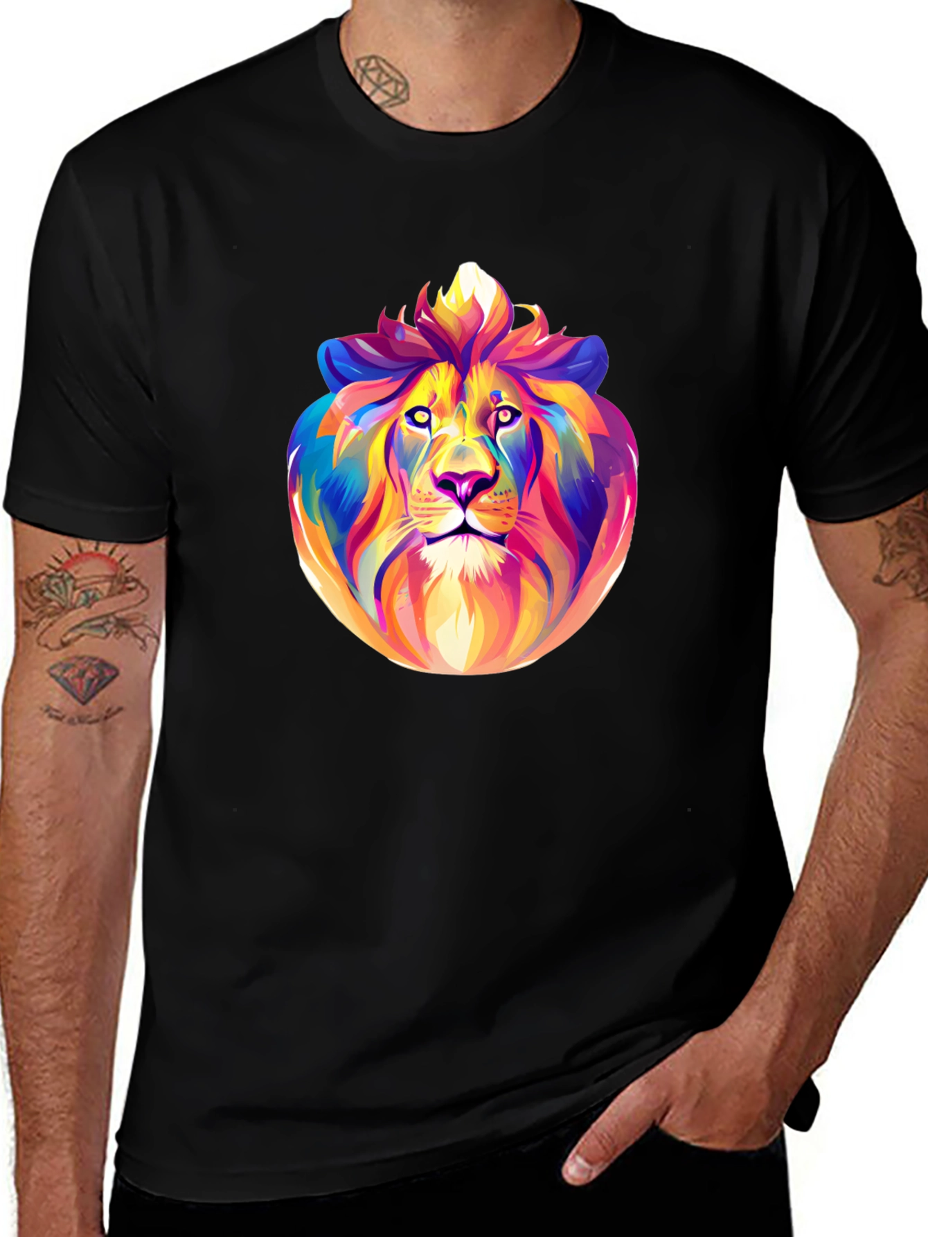 Variant 3 of Colorful Lion Graphic Black T-Shirt