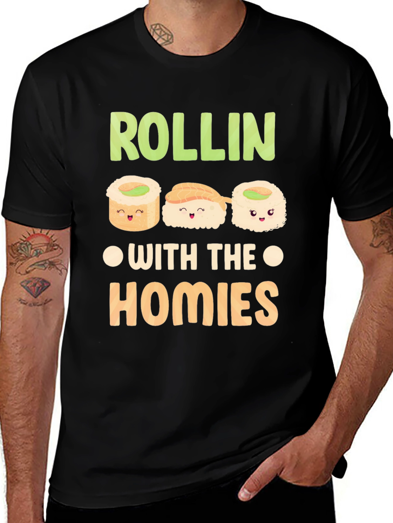 Black Sushi Rollin' with the Homies Graphic Tee main image