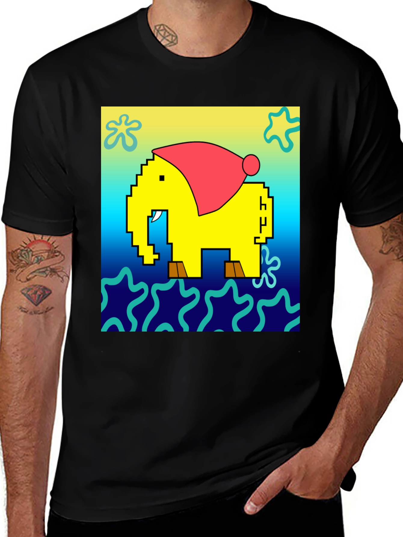 Variant 6 of Pixel Elephant Christmas Hat T-Shirt
