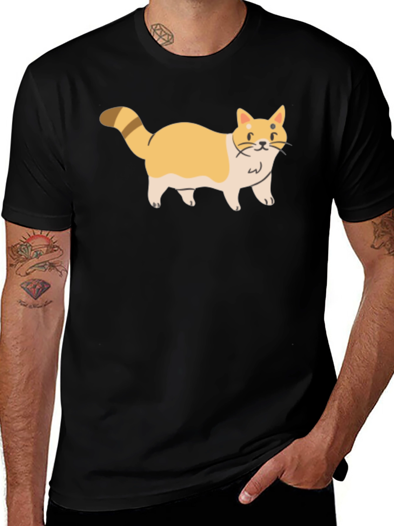 Variant 25 of Cute Cat Graphic Tee - Black Cotton T-Shirt