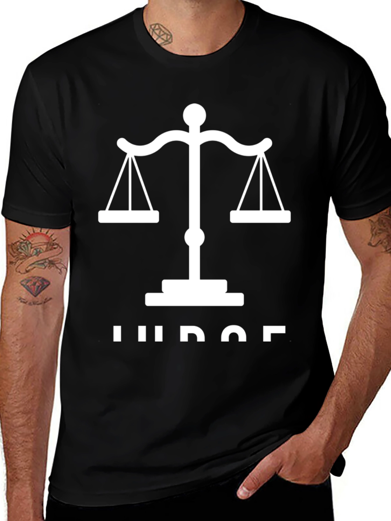 Variant 7 of Judge Scales of Justice Graphic Tee - Black Cotton T-Shirt