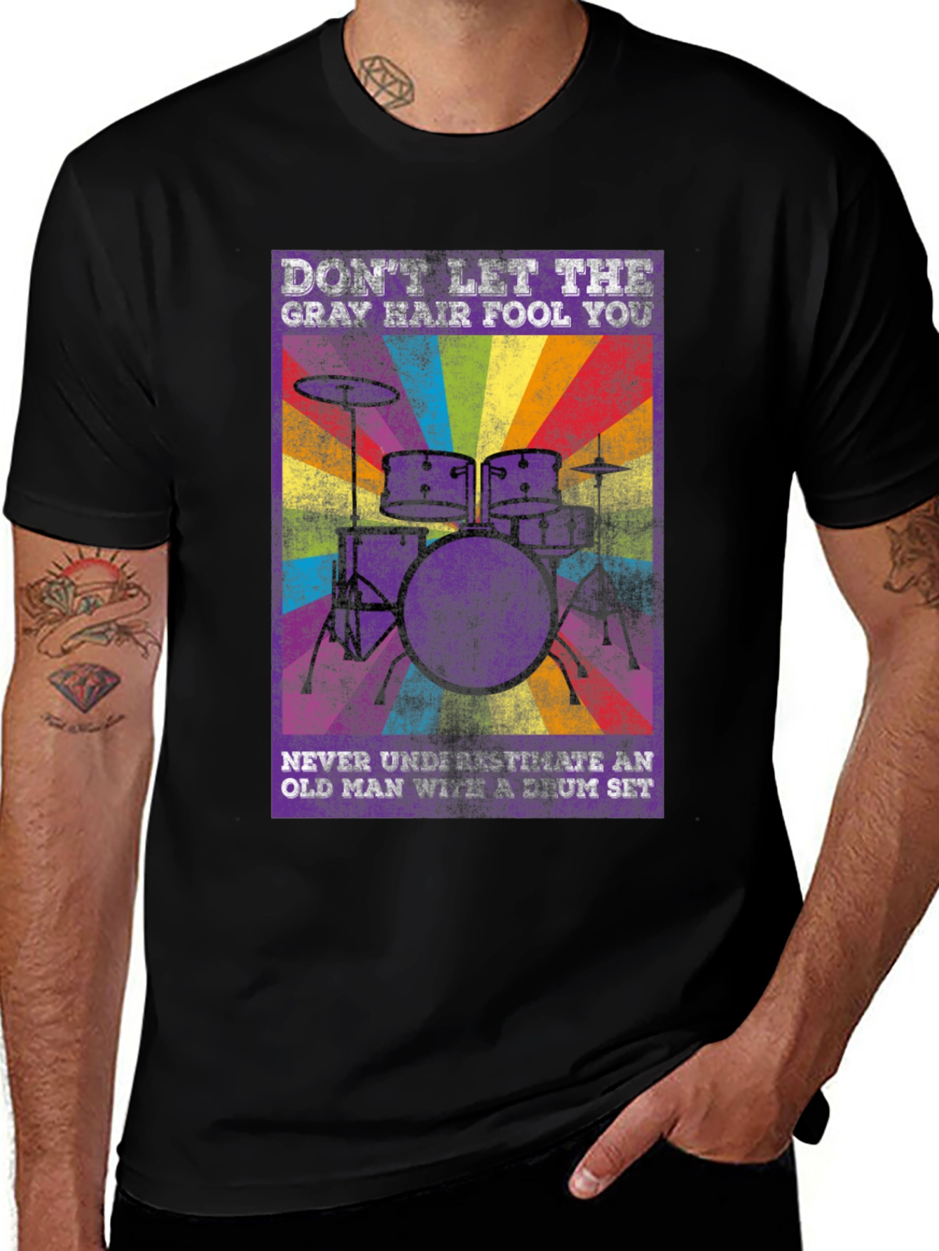 Variant 23 of Don't Let Gray Hair Fool You Drum Set T-Shirt