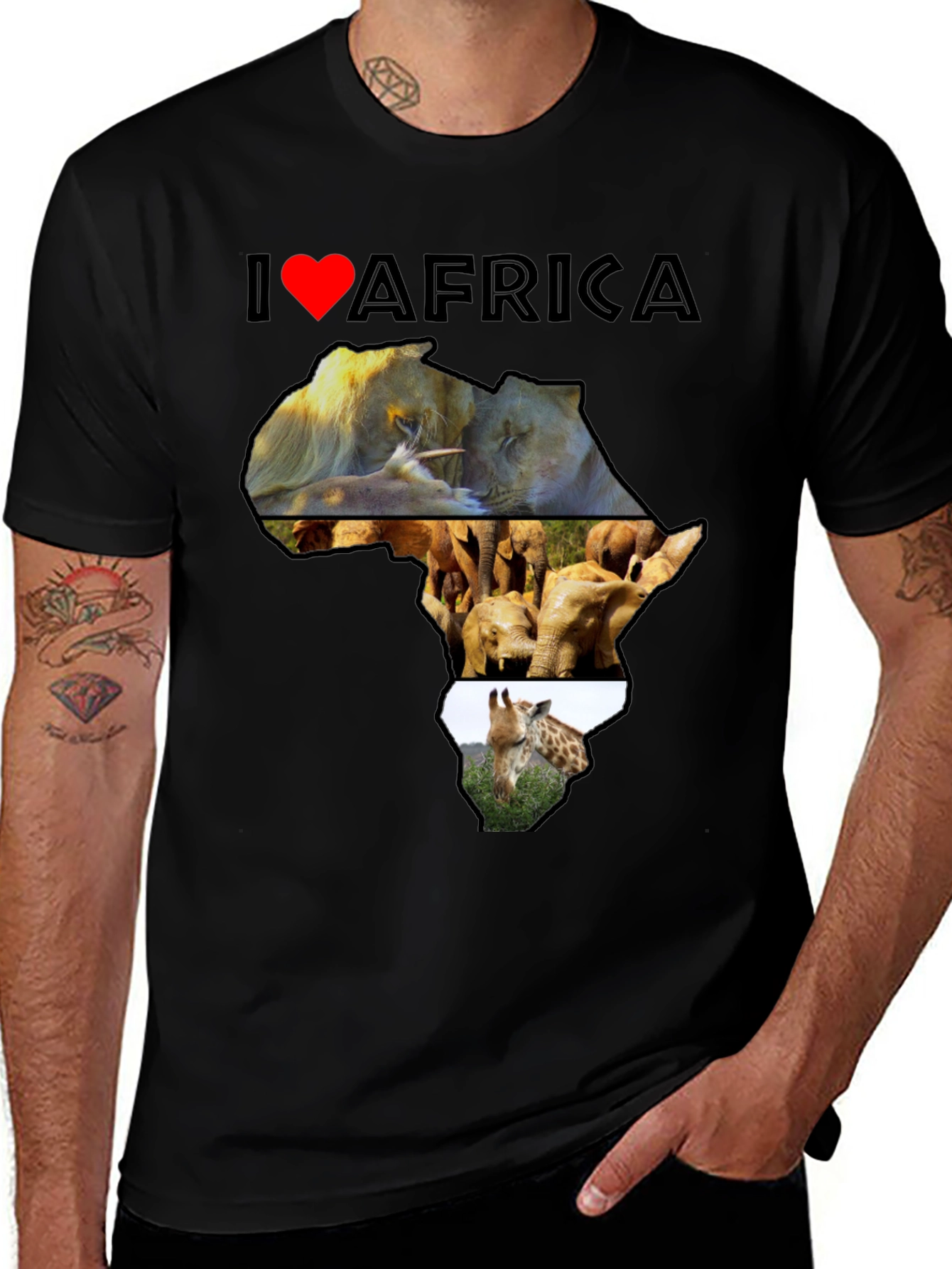 I Love Africa T-Shirt: Lion, Elephant, Giraffe Design