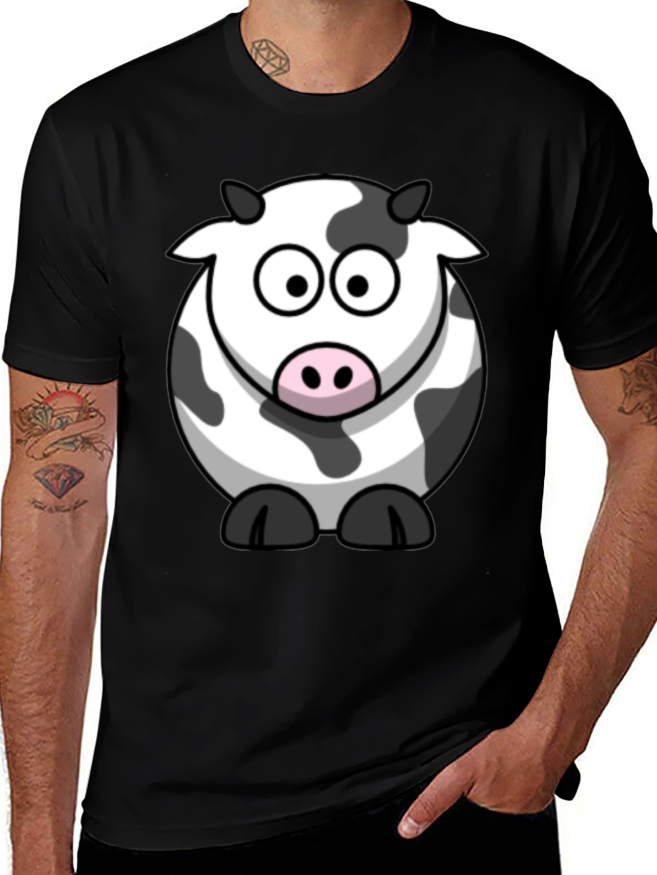 Variant 3 of Cute Cow Graphic Tee - Black Cotton T-Shirt
