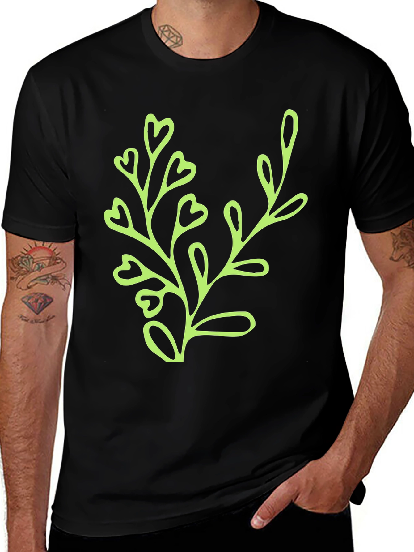 Variant 26 of Black T-Shirt with Green Plant Design