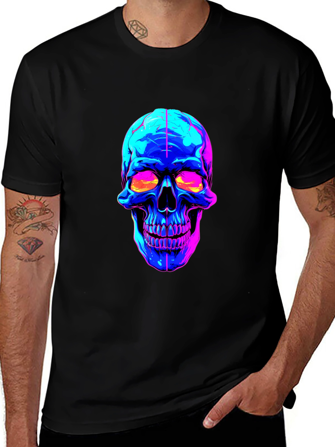 Black Neon Skull Graphic Black T-Shirt main image
