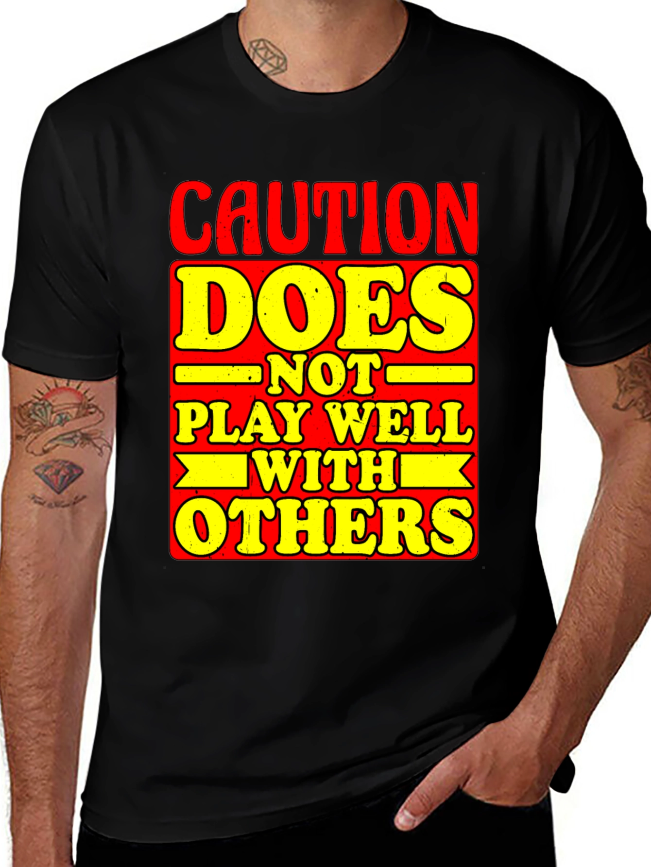 Variant 10 of Caution Does Not Play Well With Others Graphic Tee