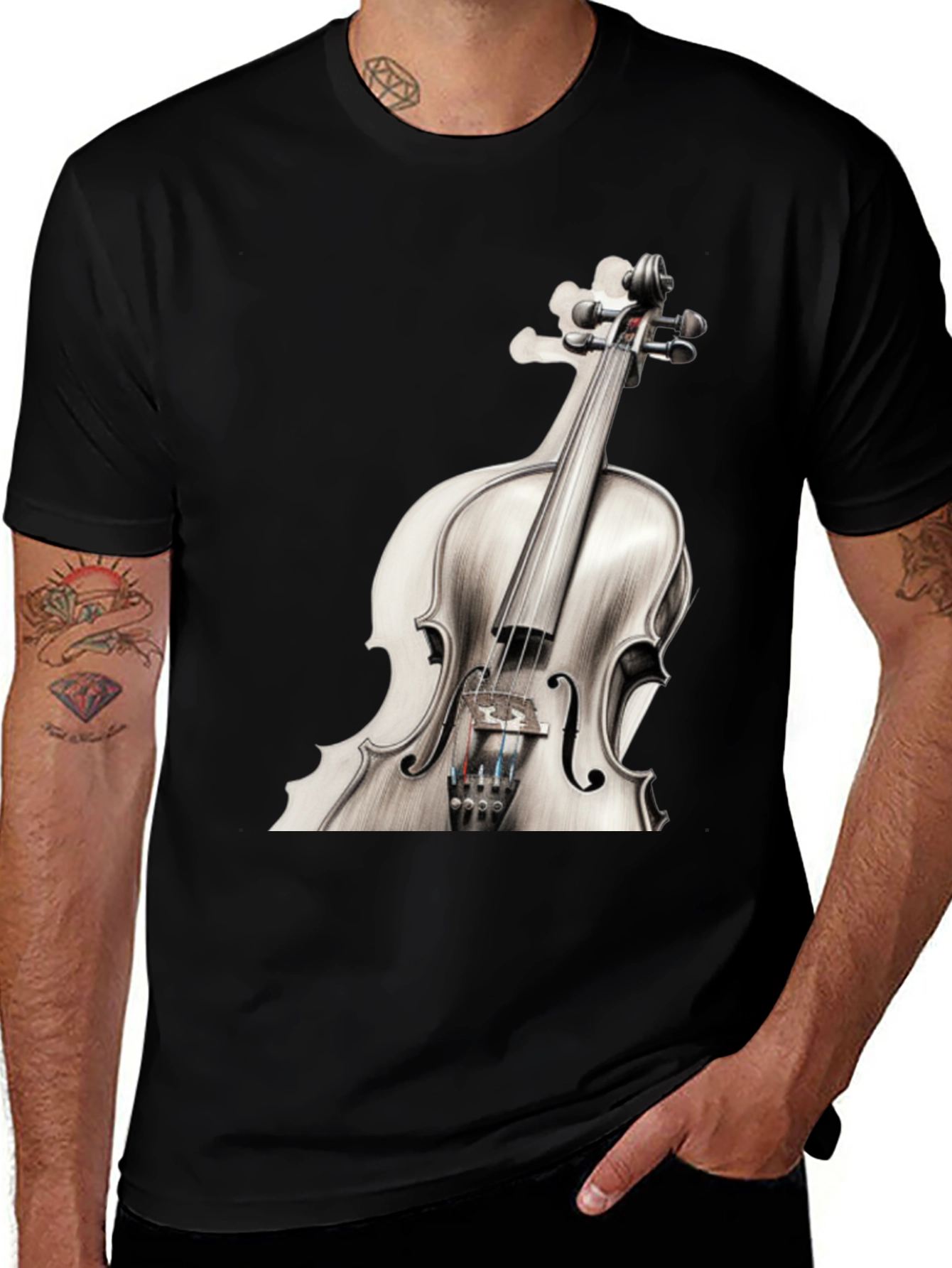 Variant 30 of Violin Graphic Tee - Music Lover's Black T-Shirt