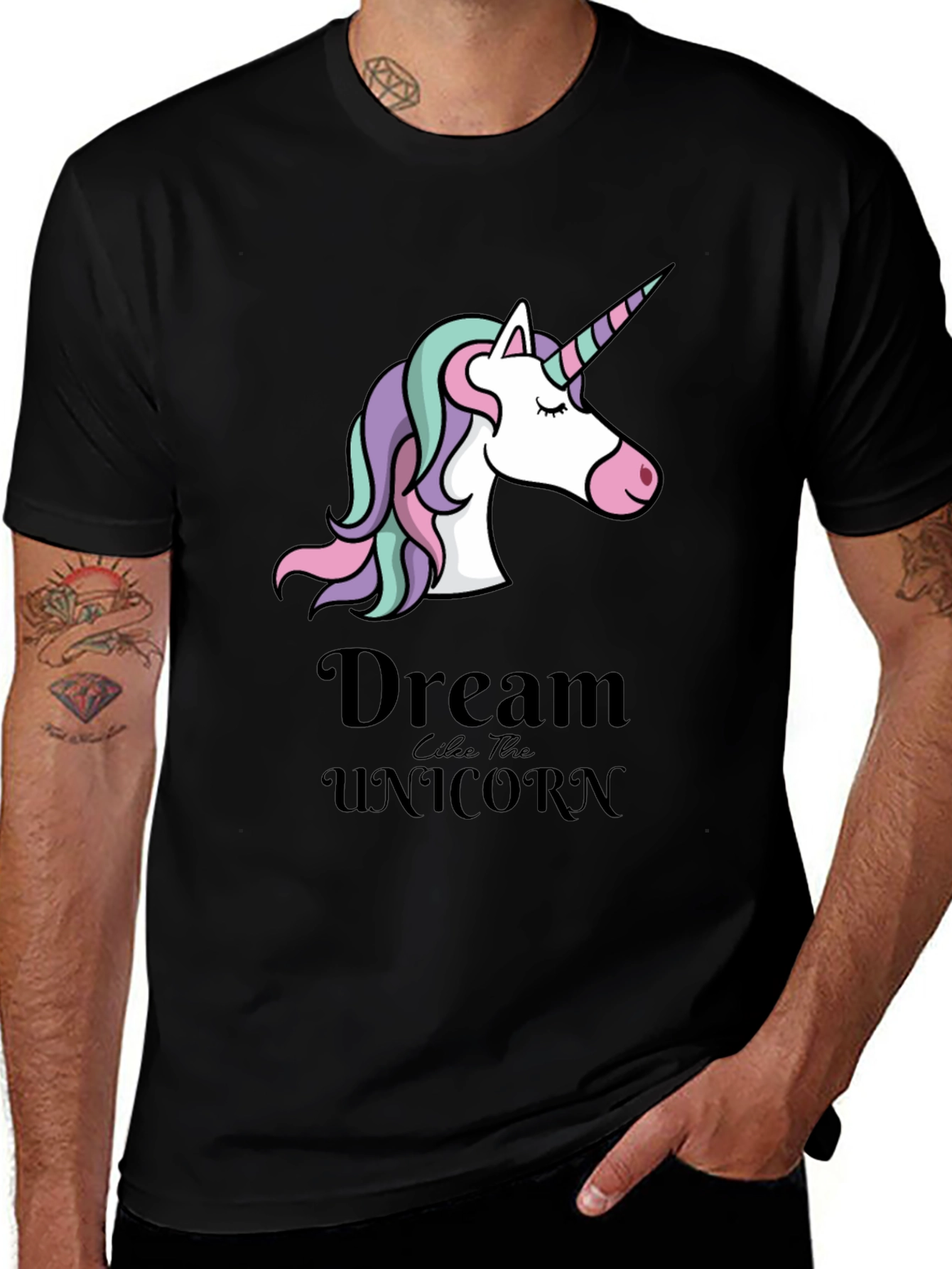 Unicorn Dream Graphic Tee - Black Cotton Shirt