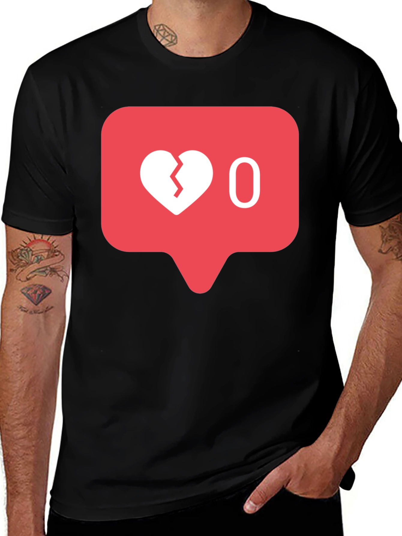 Variant 23 of Broken Heart Zero Likes T-Shirt - Black Cotton Blend