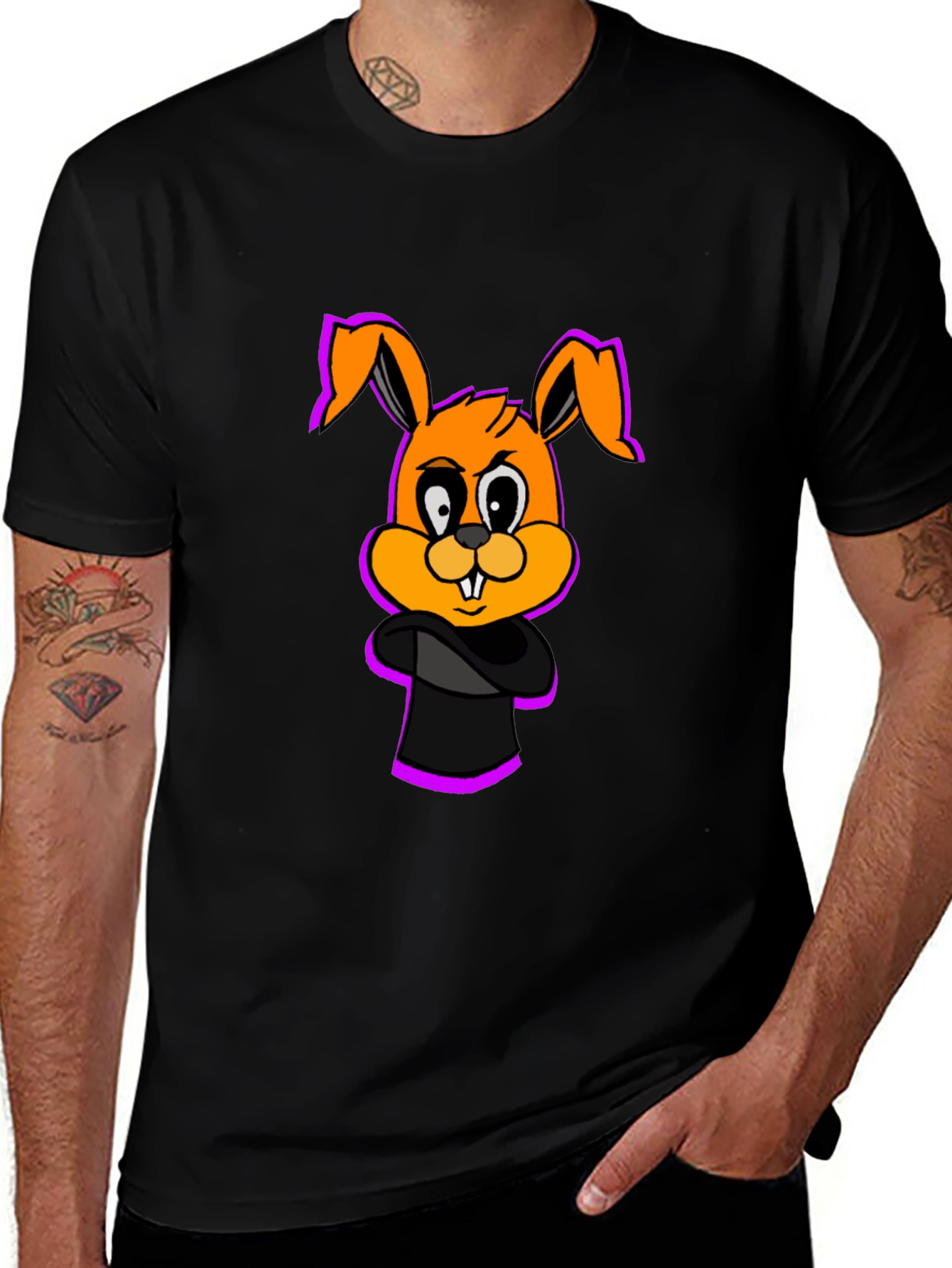 Variant 23 of Cartoon Bunny Graphic Black T-Shirt
