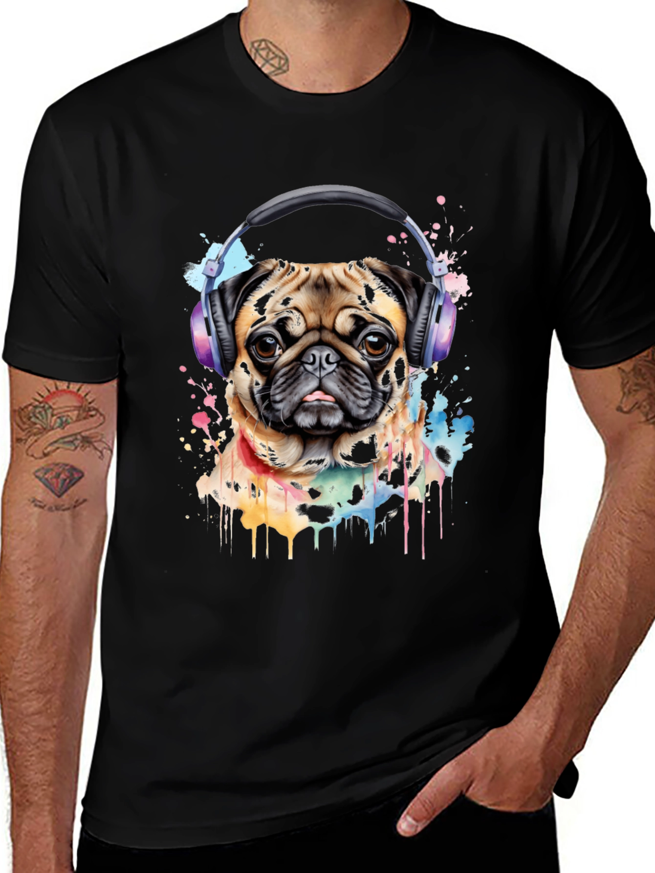 Variant 5 of Pug with Headphones Graphic Tee