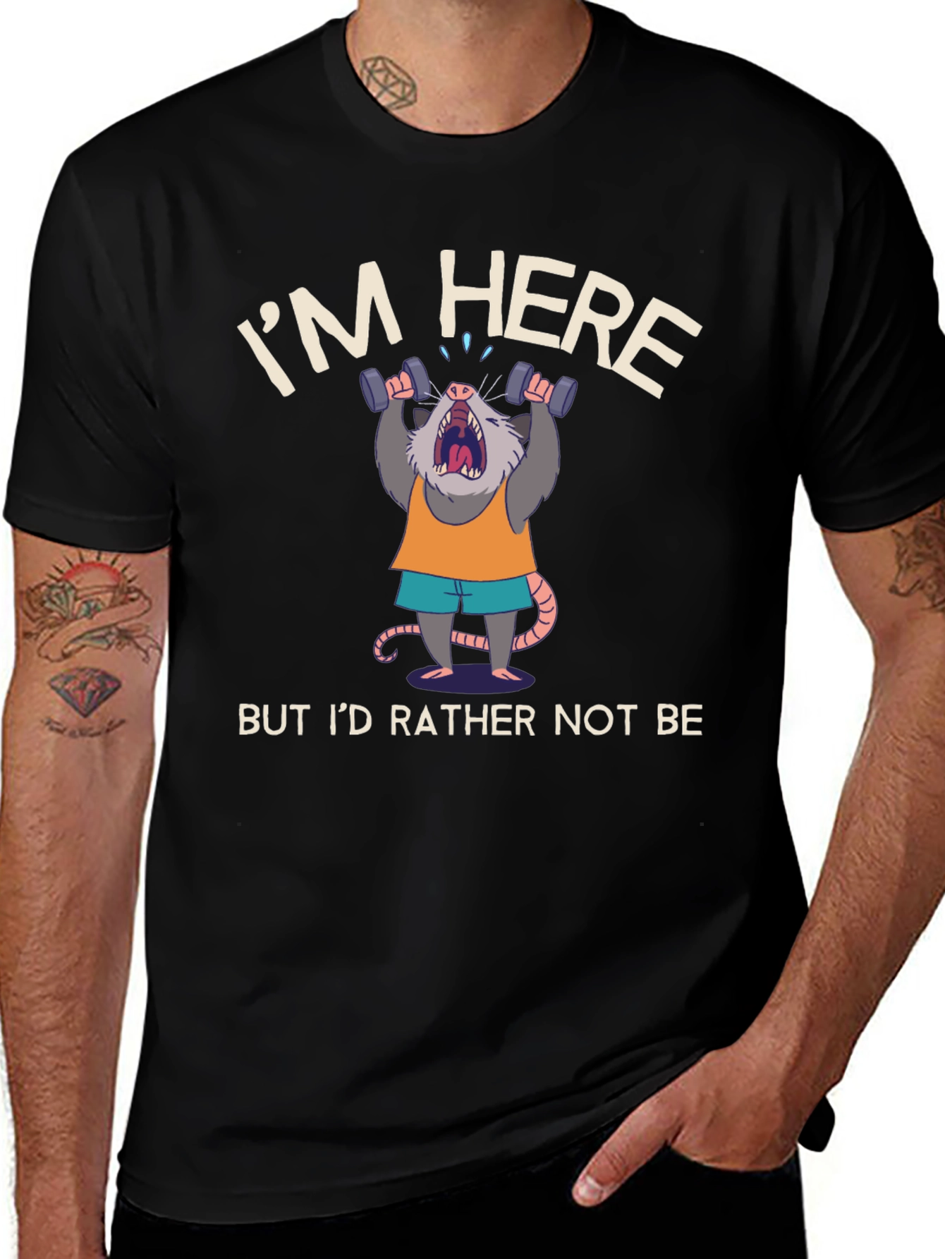 Variant 11 of Funny Opossum Workout T-Shirt - I'm Here But I'd Rather Not Be
