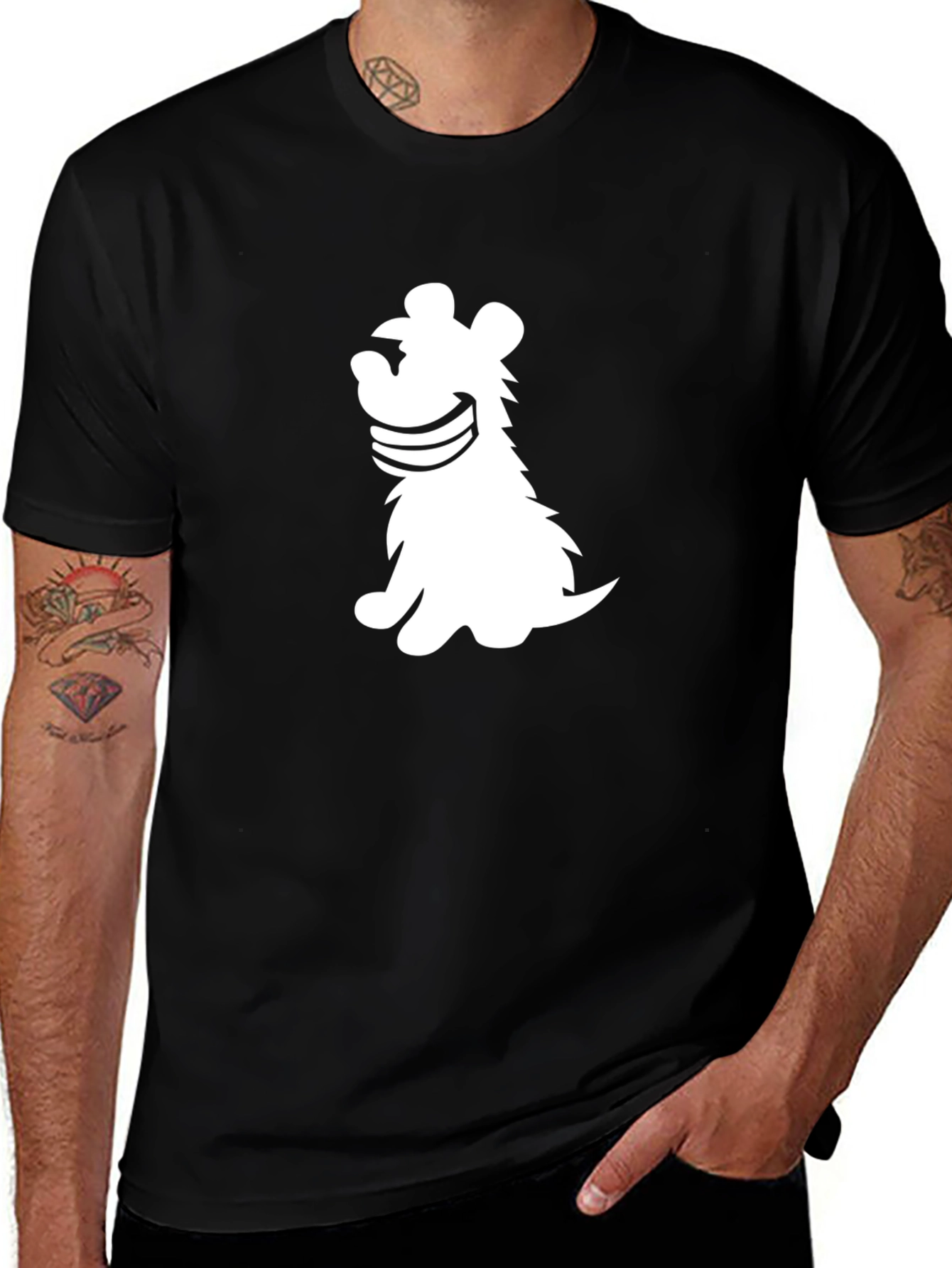 Variant 25 of Black T-Shirt with Cartoon Dog Graphic