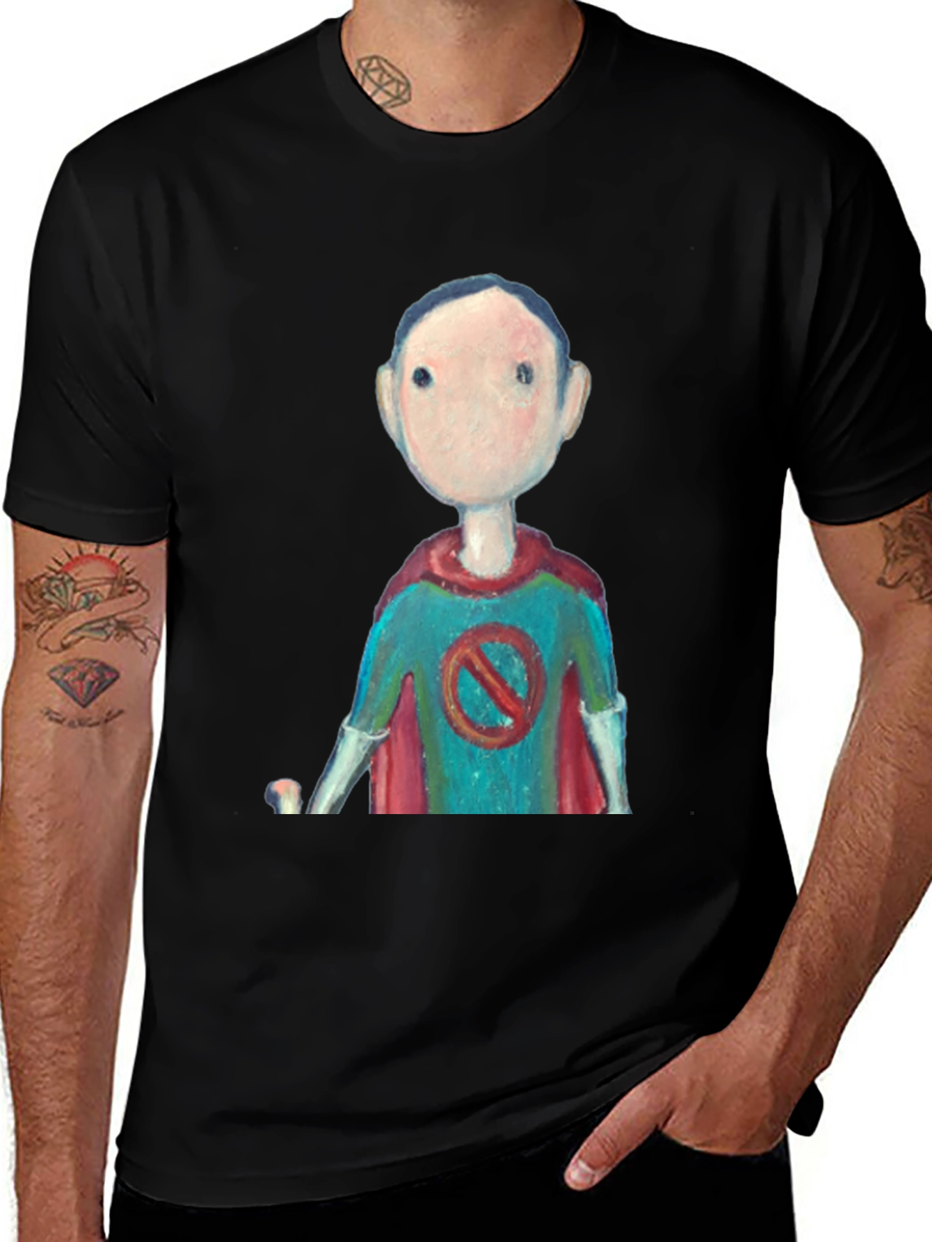 Variant 8 of Superhero Cartoon Graphic Tee - Black Casual T-Shirt