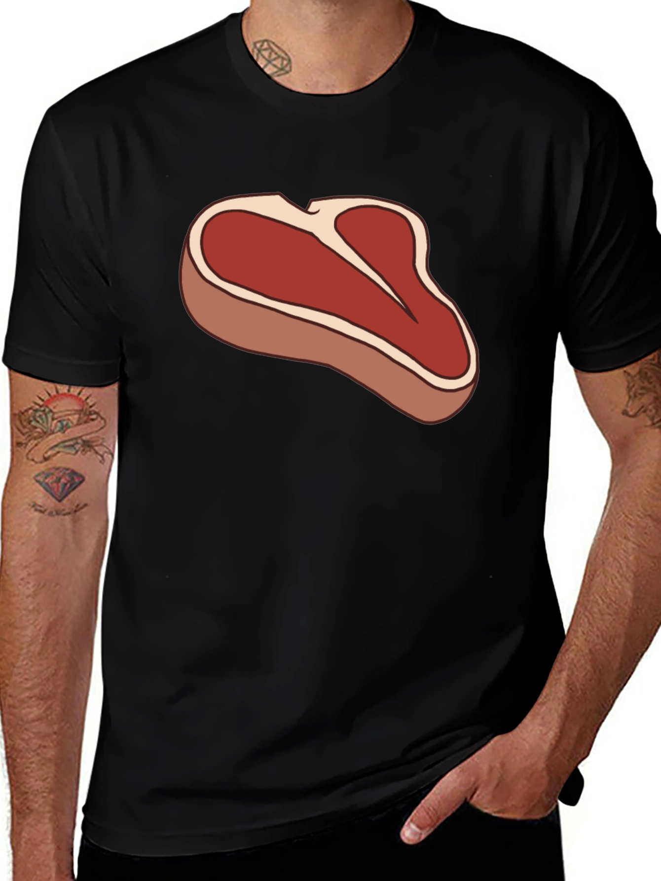 Steak Graphic Black T-Shirt - Funny Meat Lover Tee