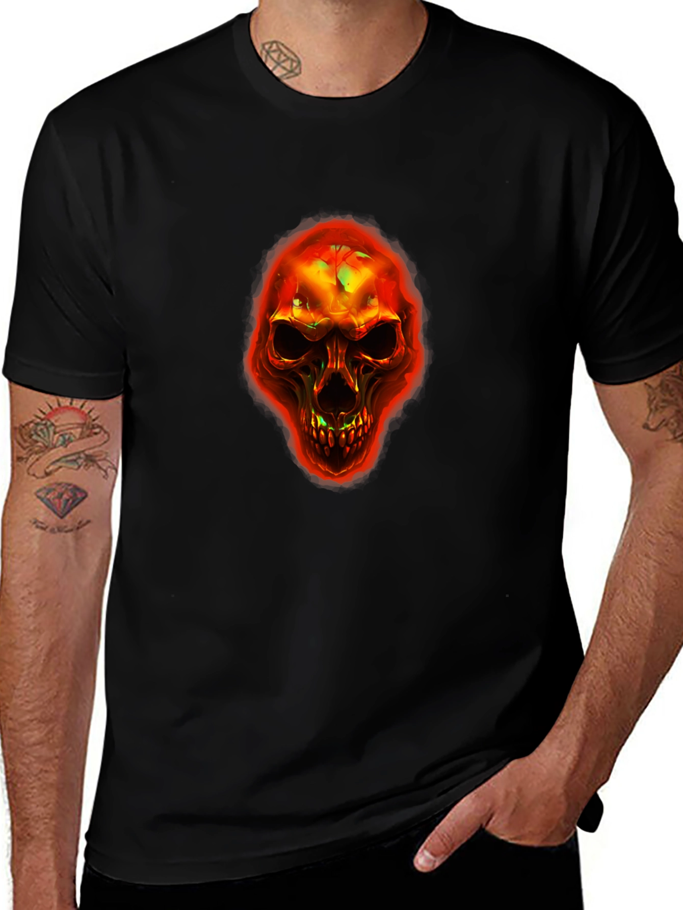 Variant 8 of Fiery Skull Graphic T-Shirt - Black