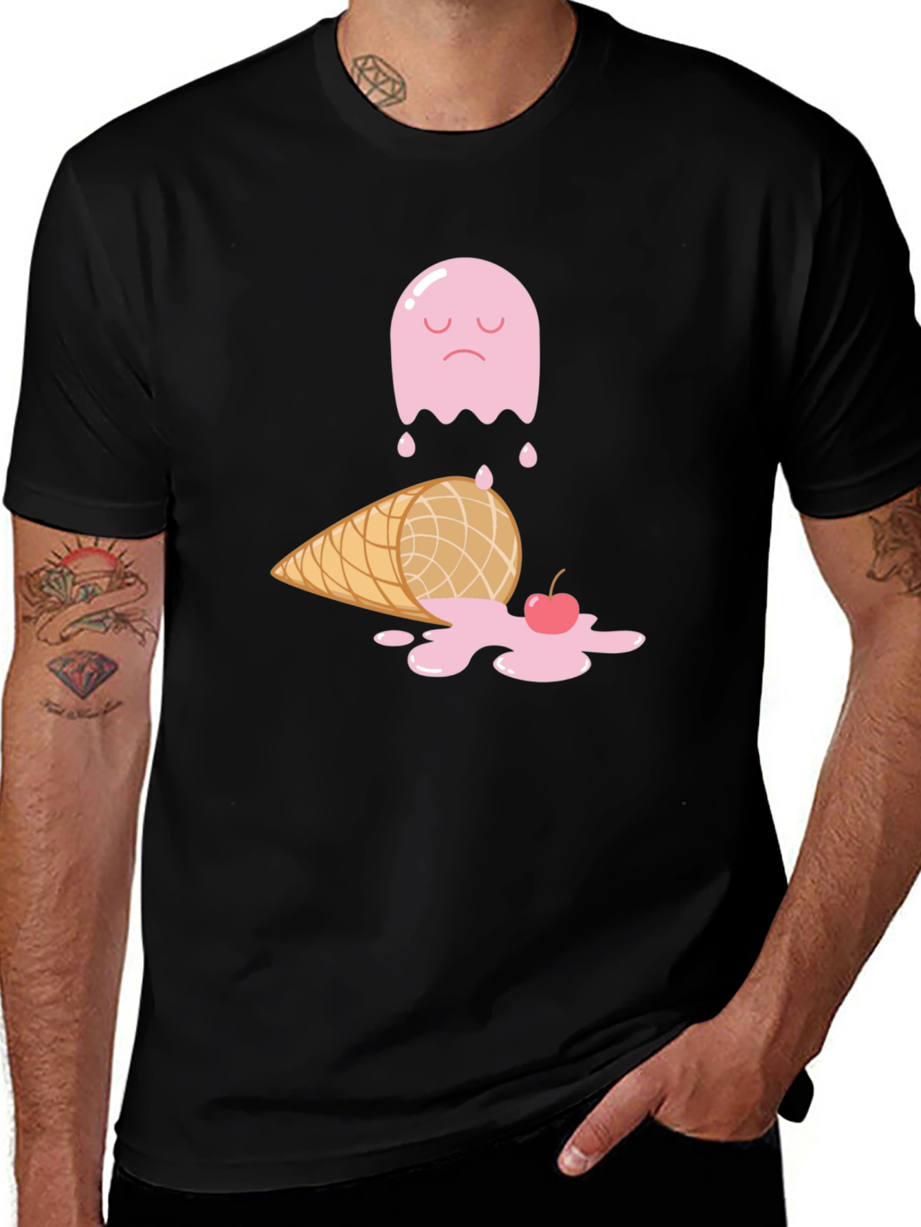 Variant 3 of Sad Ice Cream Graphic Tee - Black