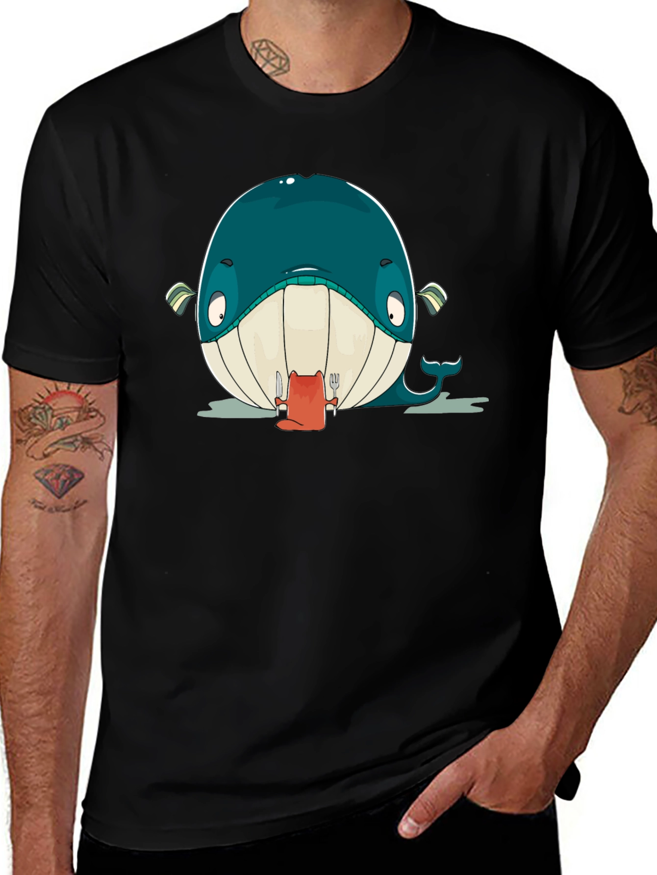Variant 18 of Cartoon Whale Graphic Black T-Shirt