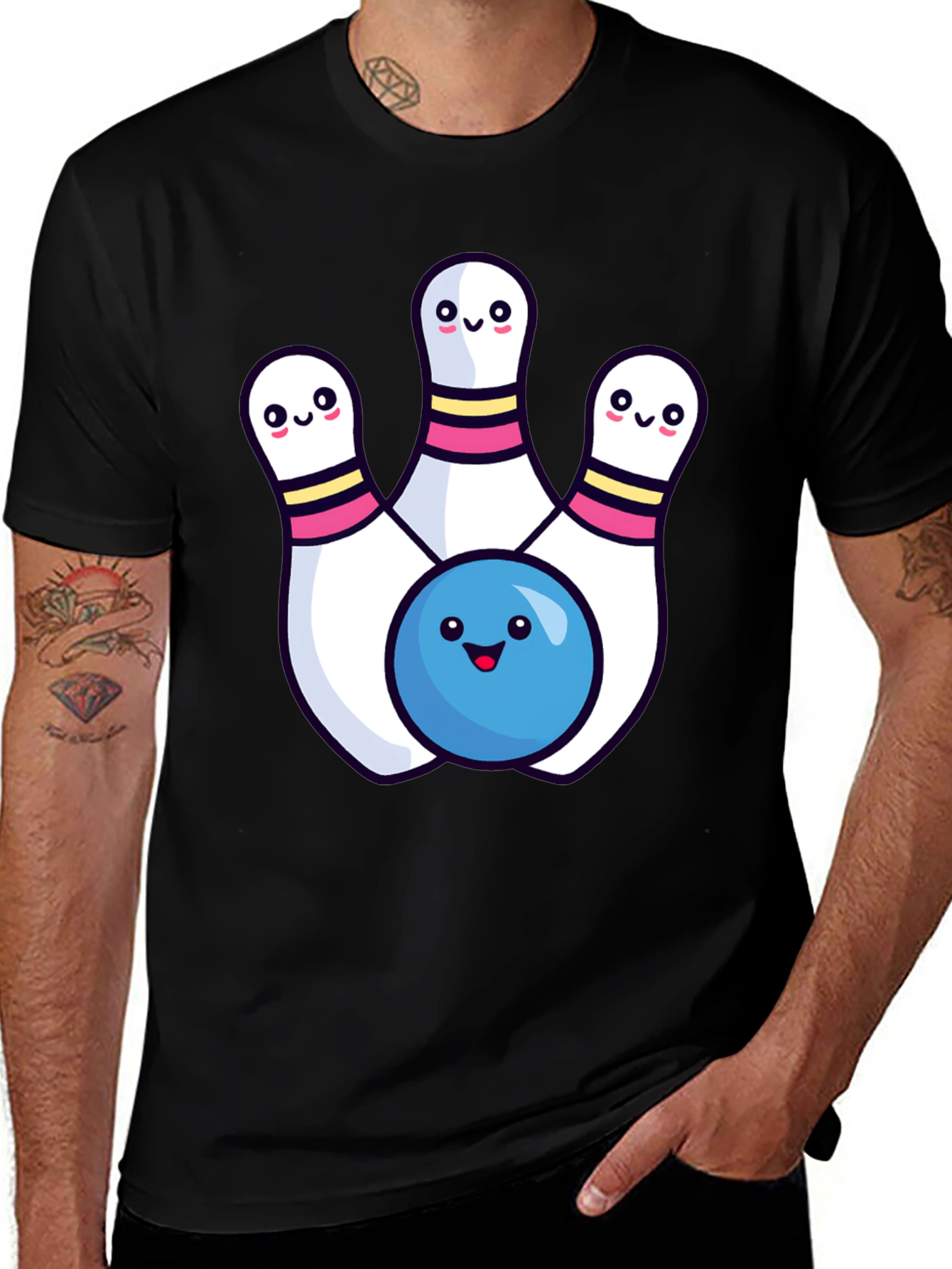 Variant 19 of Cute Cartoon Bowling Pins & Ball Graphic T-Shirt