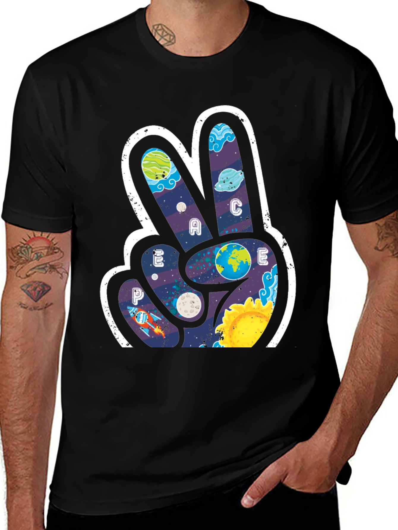 Black Peace Sign Galaxy T-Shirt main image