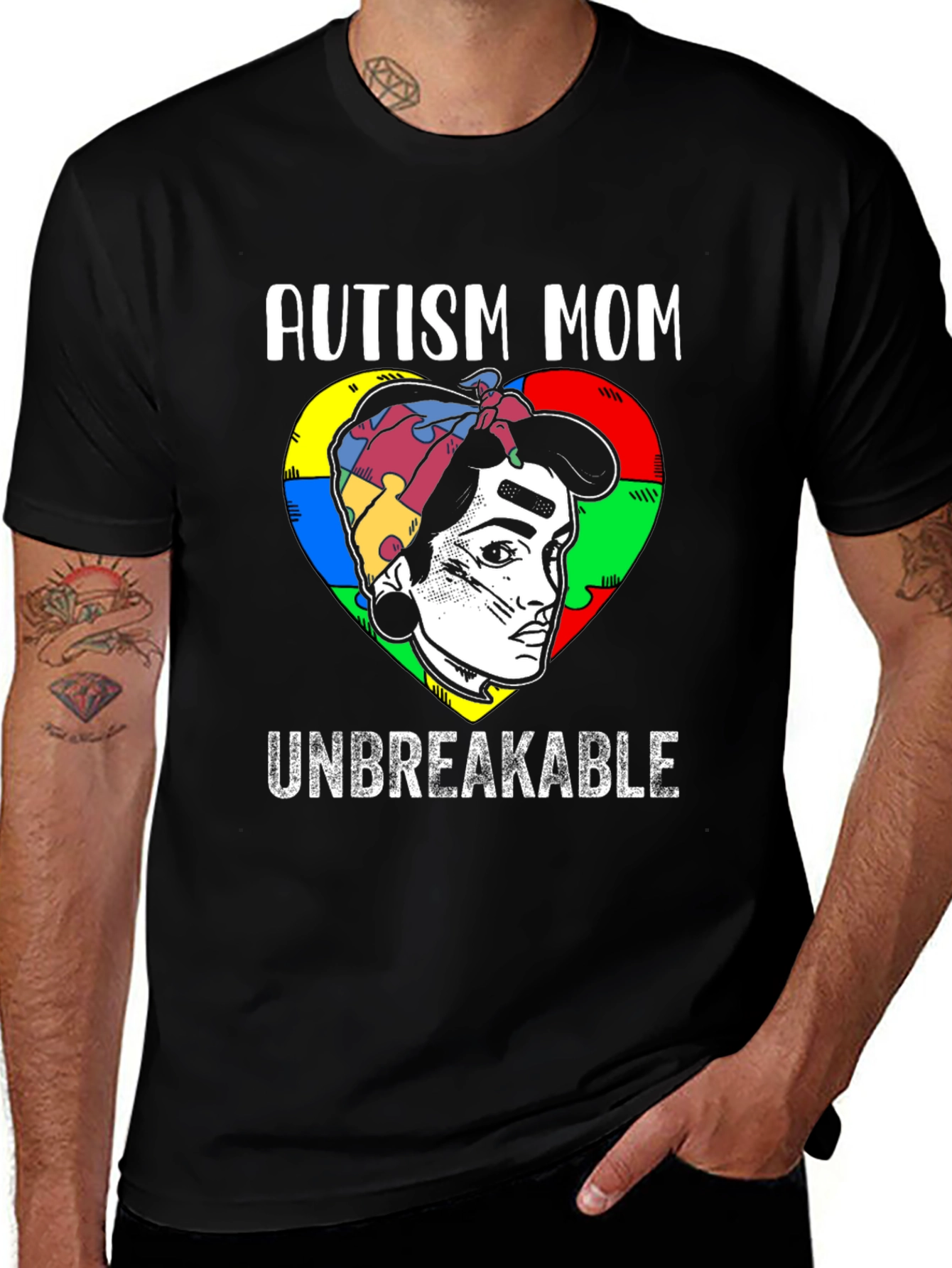 Autism Mom Unbreakable Heart Graphic T-Shirt