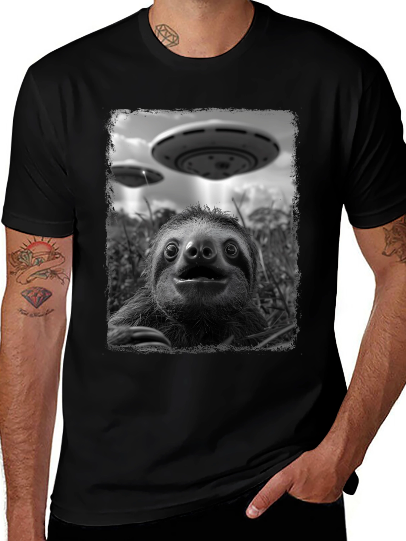 Variant 17 of Sloth UFO Encounter T-Shirt - Black