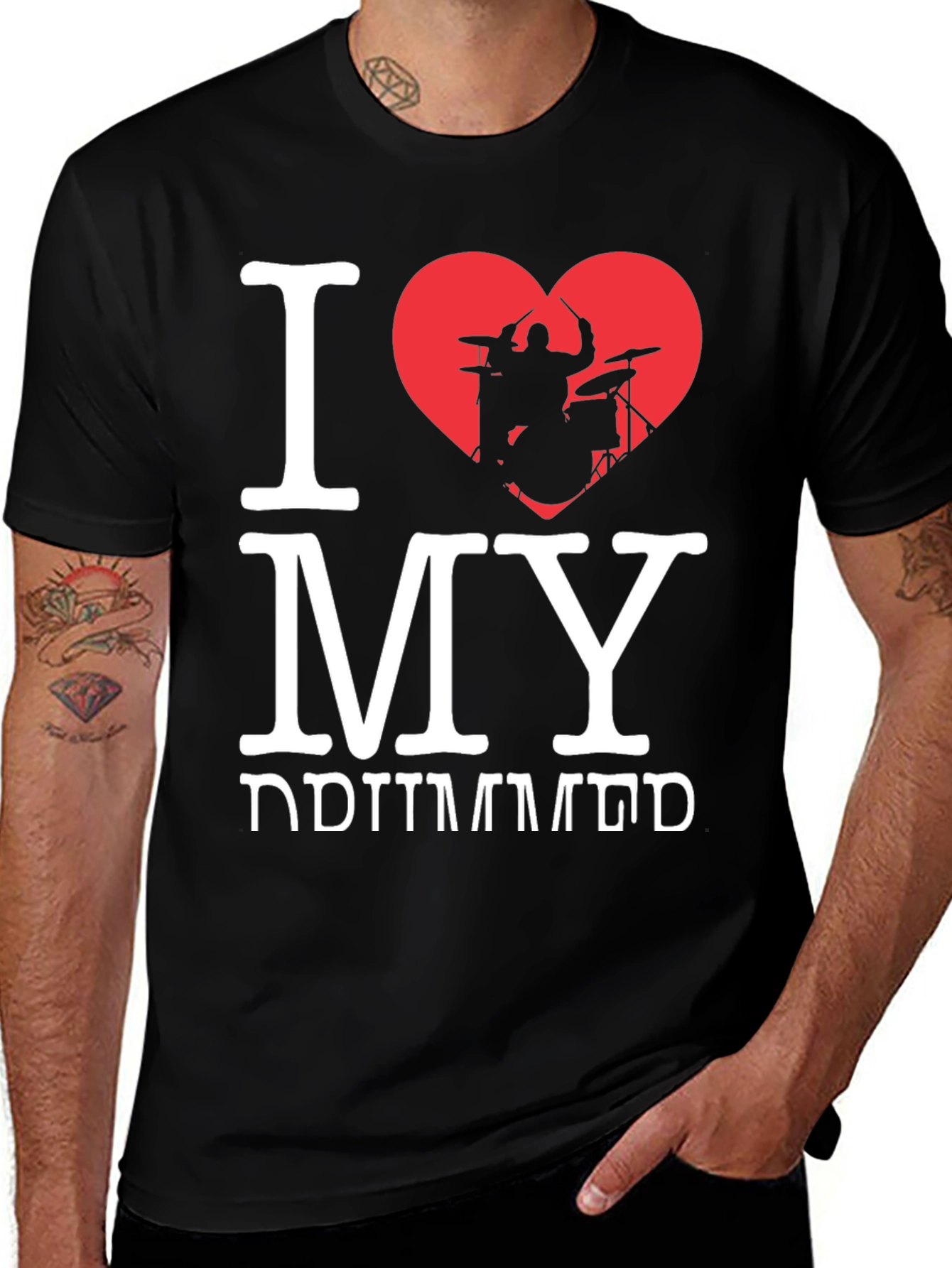 Variant 11 of I Heart My Drummer Black T-Shirt