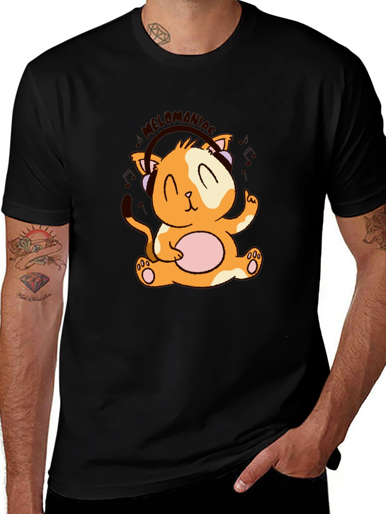 Variant 24 of Cute Melomaniac Cat Black T-Shirt