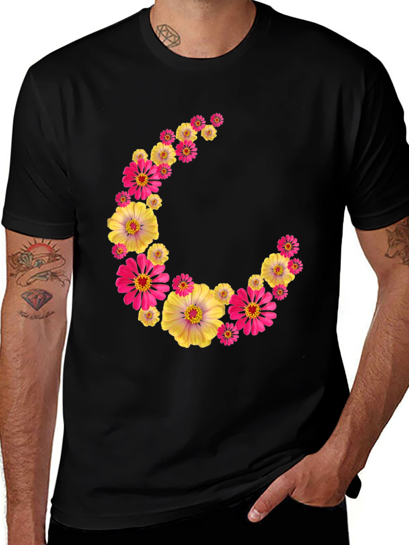 Variant 25 of Floral Crescent Moon Black T-Shirt