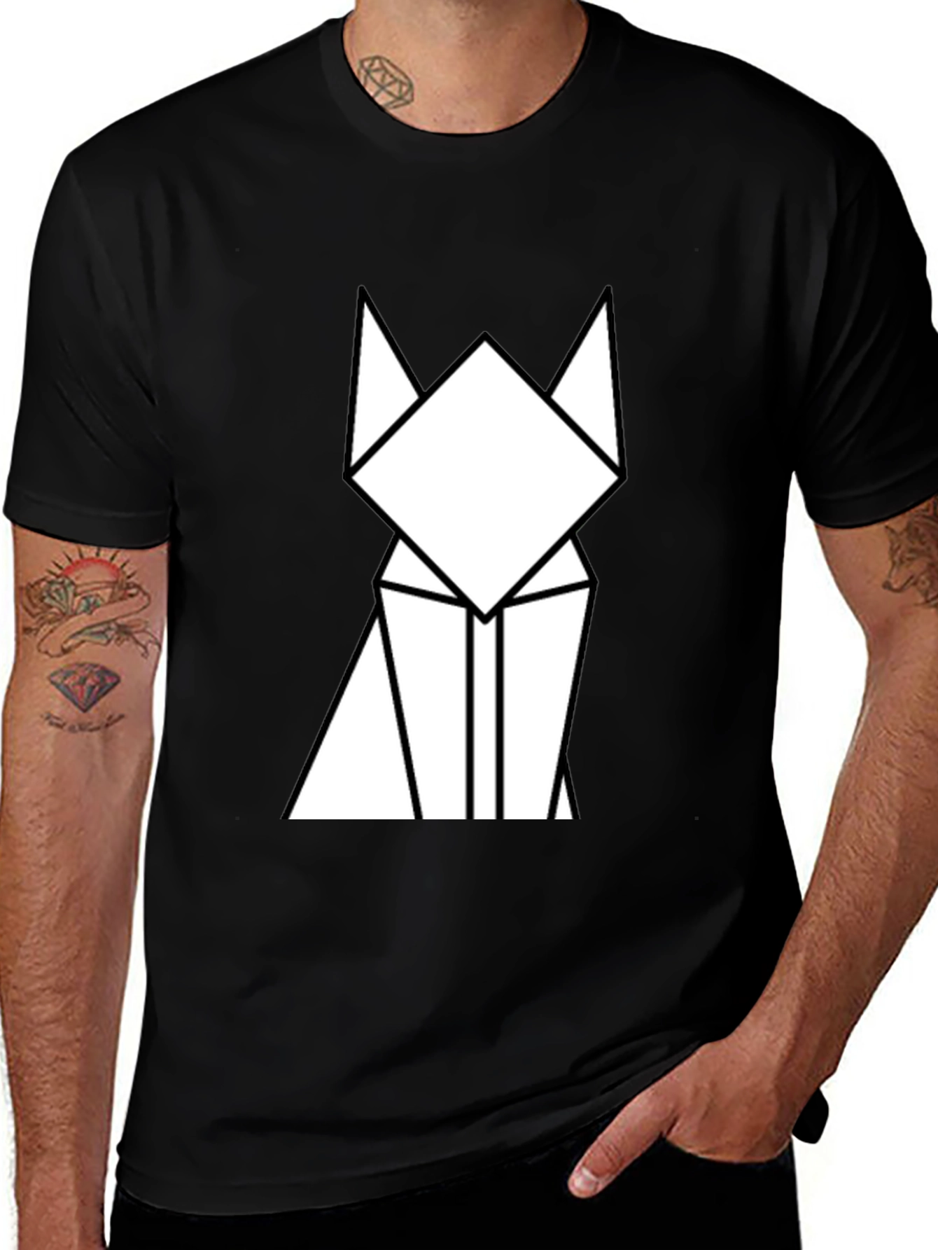 Variant 29 of Geometric Cat Graphic Tee - Minimalist Design