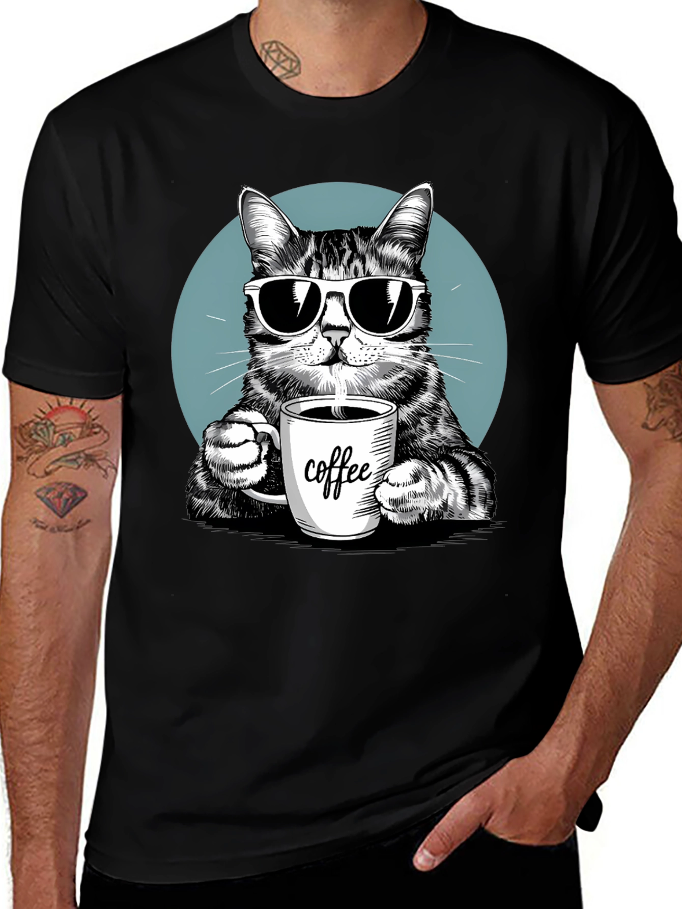 Variant 2 of Cool Cat Coffee Lover Graphic T-Shirt