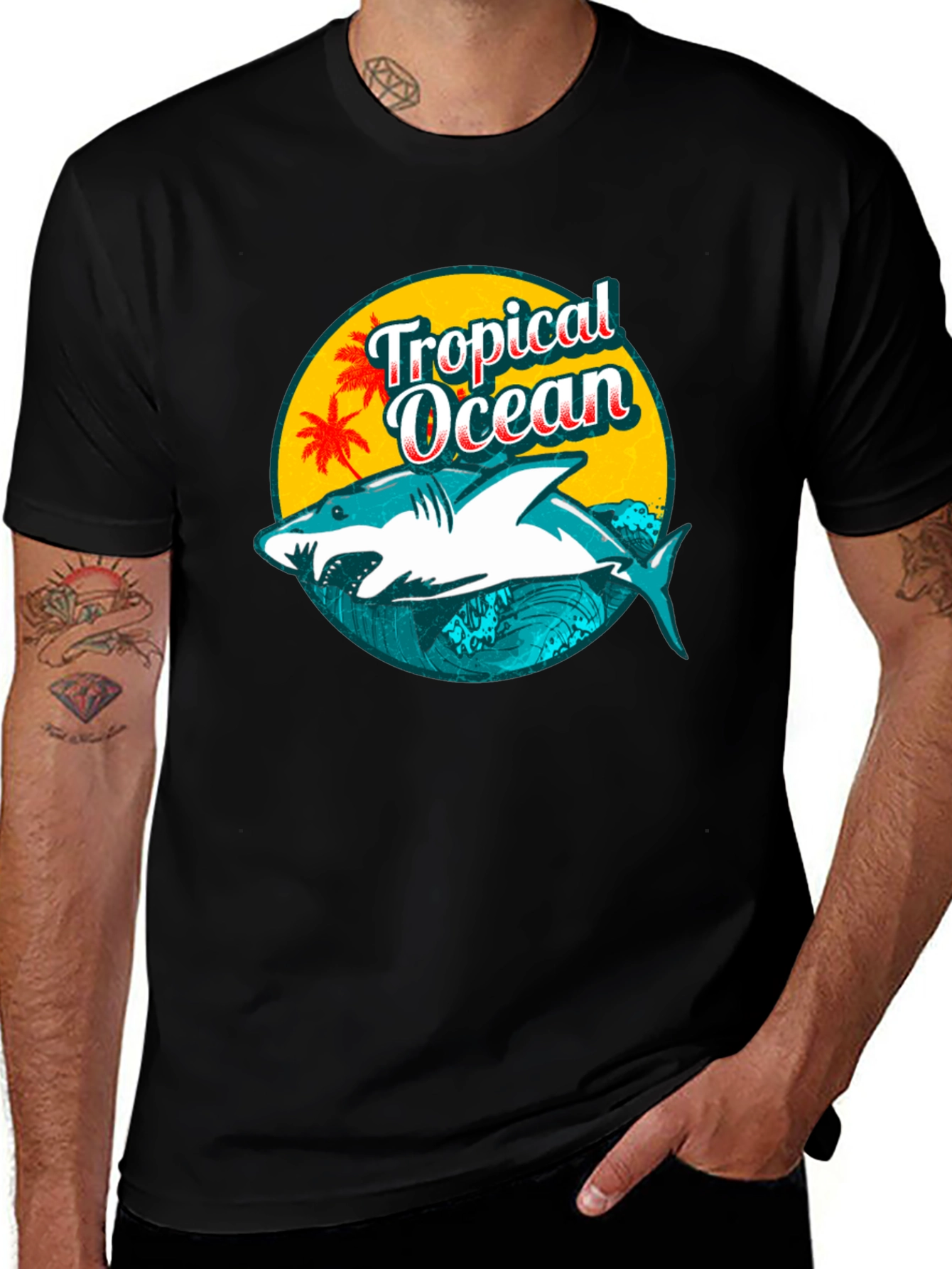 Variant 5 of Tropical Ocean Shark Graphic Tee - Black