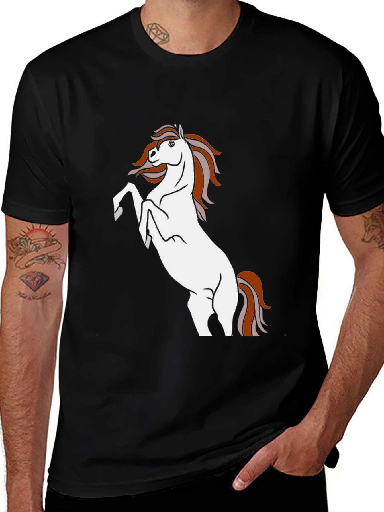 Variant 13 of Black T-Shirt with White Horse Graphic