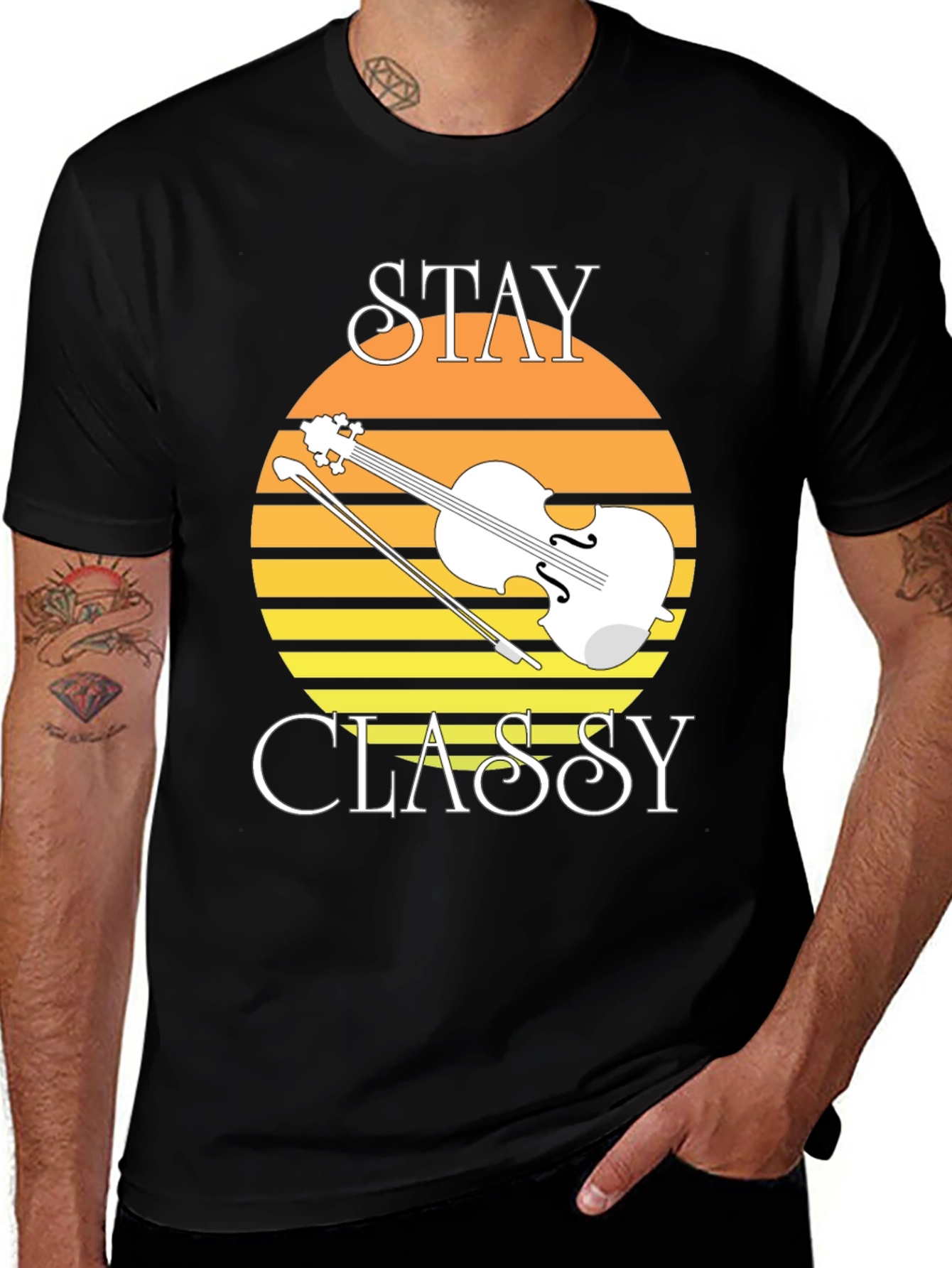 Stay Classy Violin Graphic Tee - Black Cotton T-Shirt