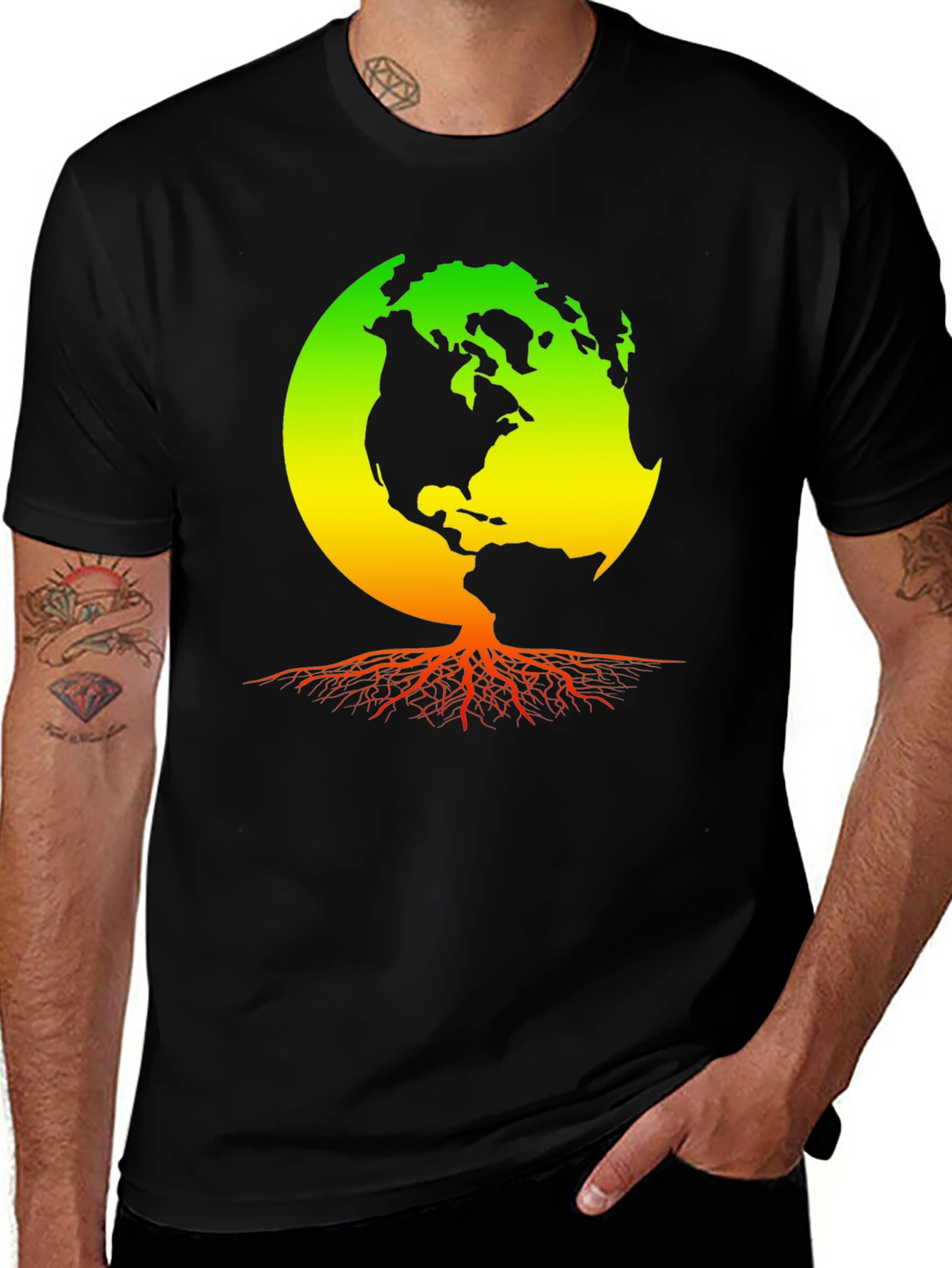 Variant 5 of Earth Roots T-Shirt - Rastafarian World Design