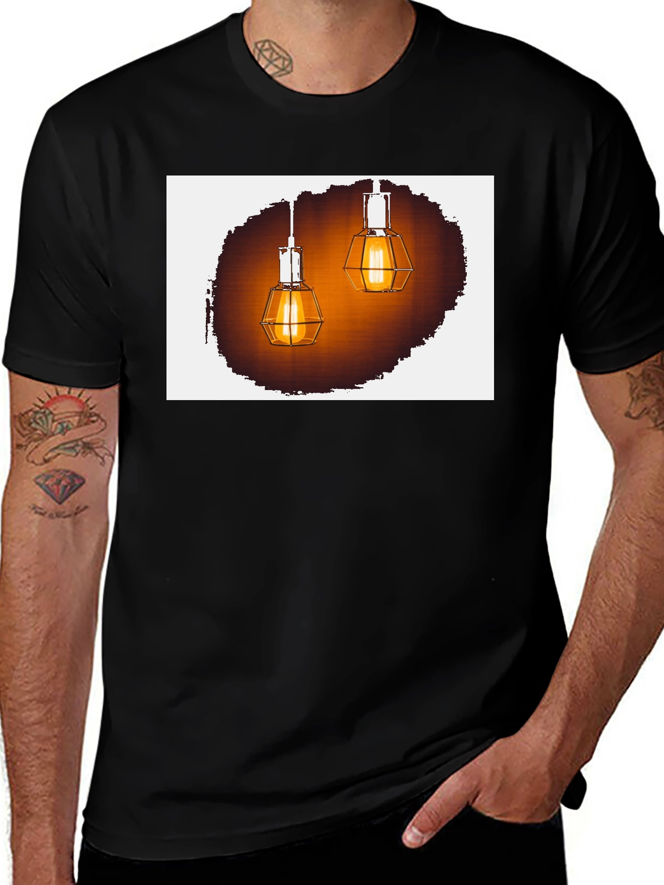 Variant 10 of Stylish Black Tee with Unique Hanging Bulb Graphic