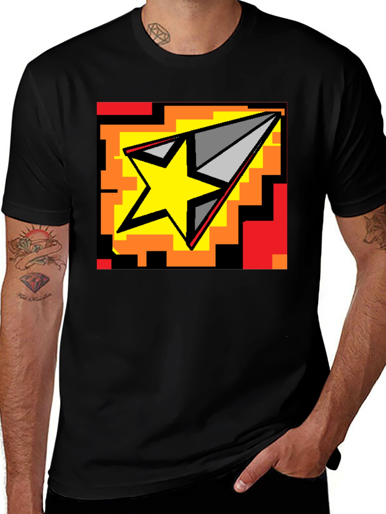 Variant 9 of Retro Pixel Star Black T-Shirt