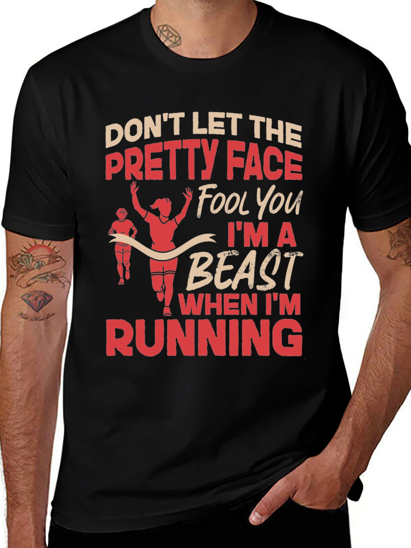 Variant 20 of Running Beast T-Shirt - Pretty Face, Serious Pace!