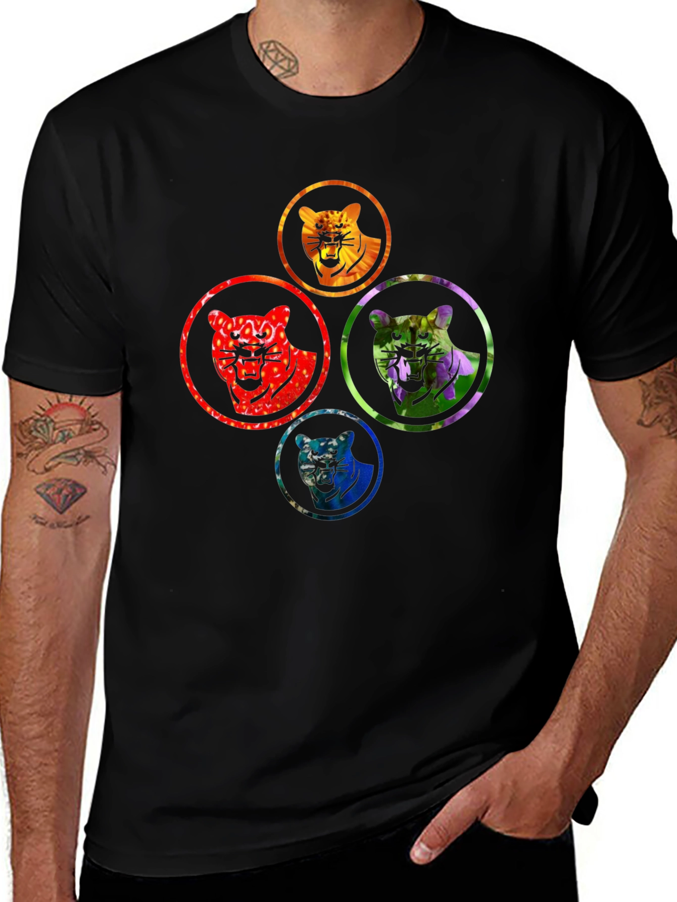 Variant 5 of Colorful Tiger Graphic Print Black T-Shirt
