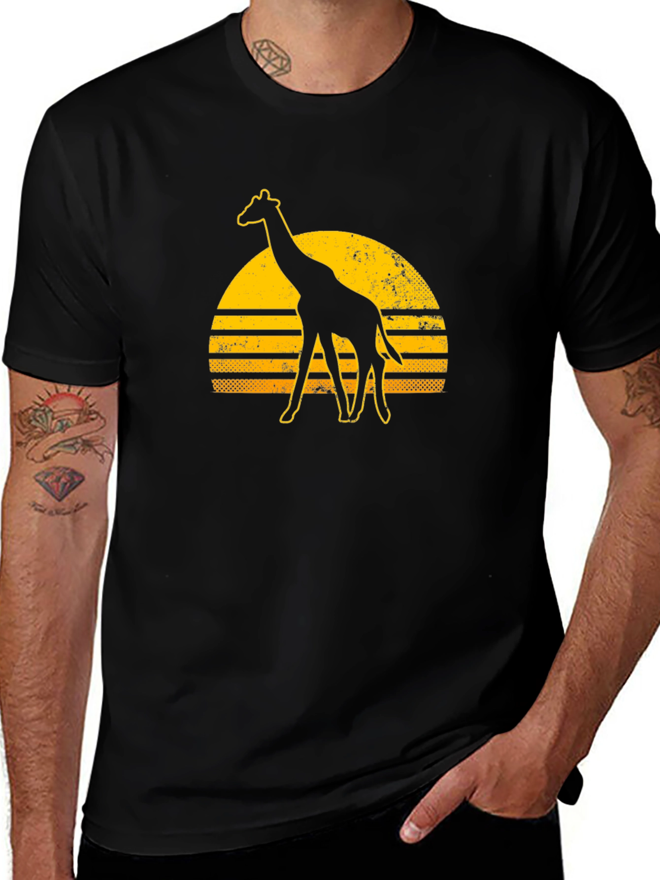 Variant 20 of Giraffe Sunset Graphic Tee - Stylish Black T-Shirt
