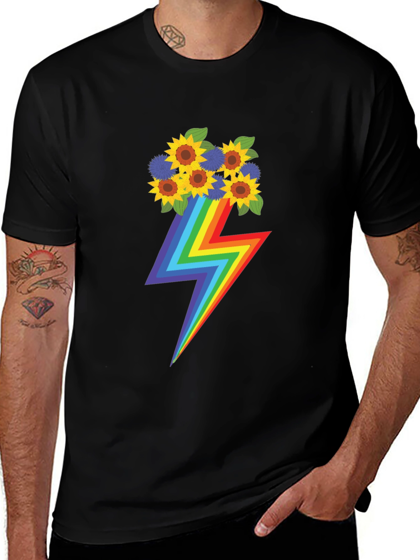 Variant 17 of Rainbow Lightning Bolt Sunflower Graphic T-Shirt
