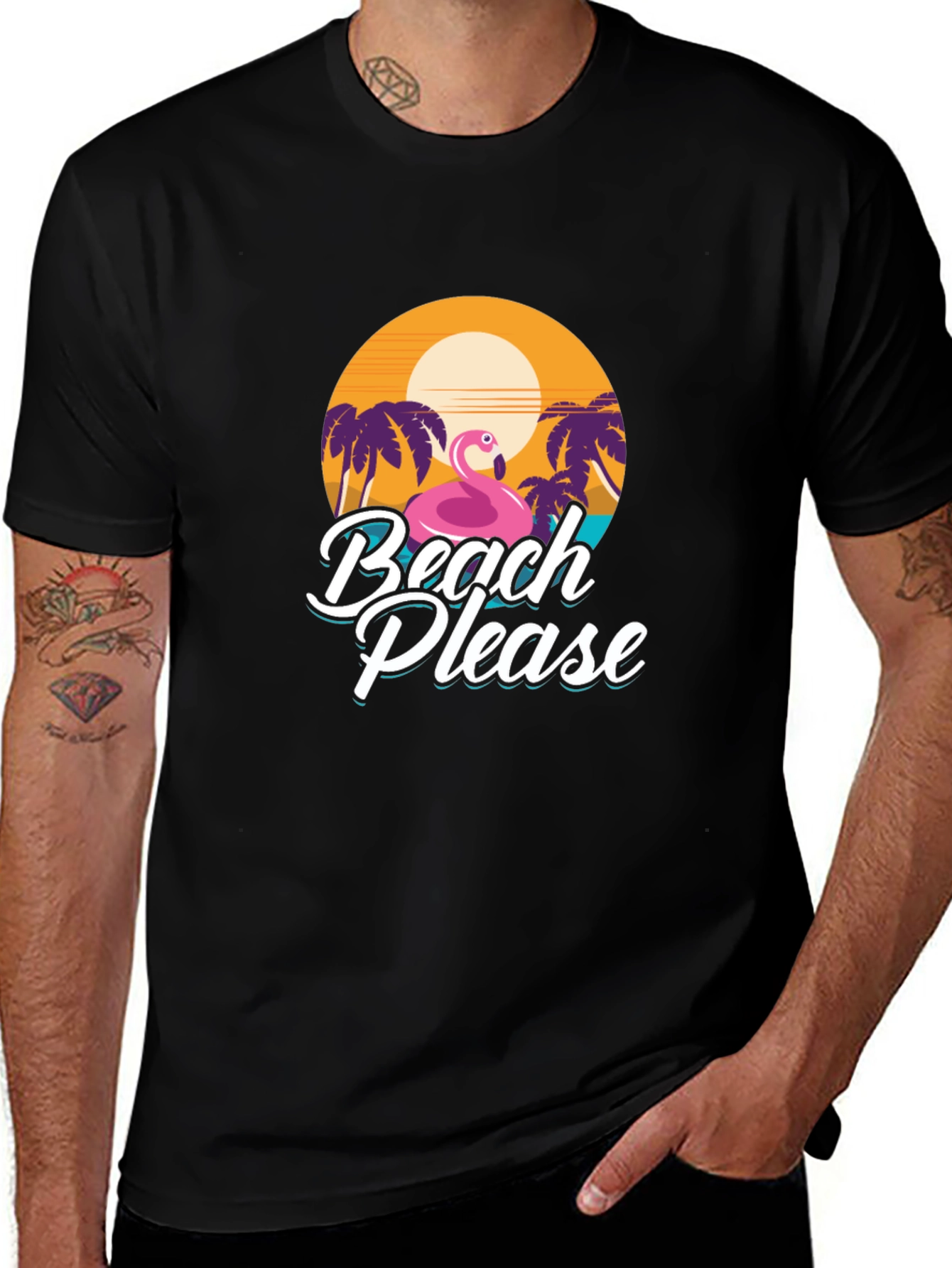 Variant 3 of Beach Please T-Shirt - Funny Summer Flamingo Tee