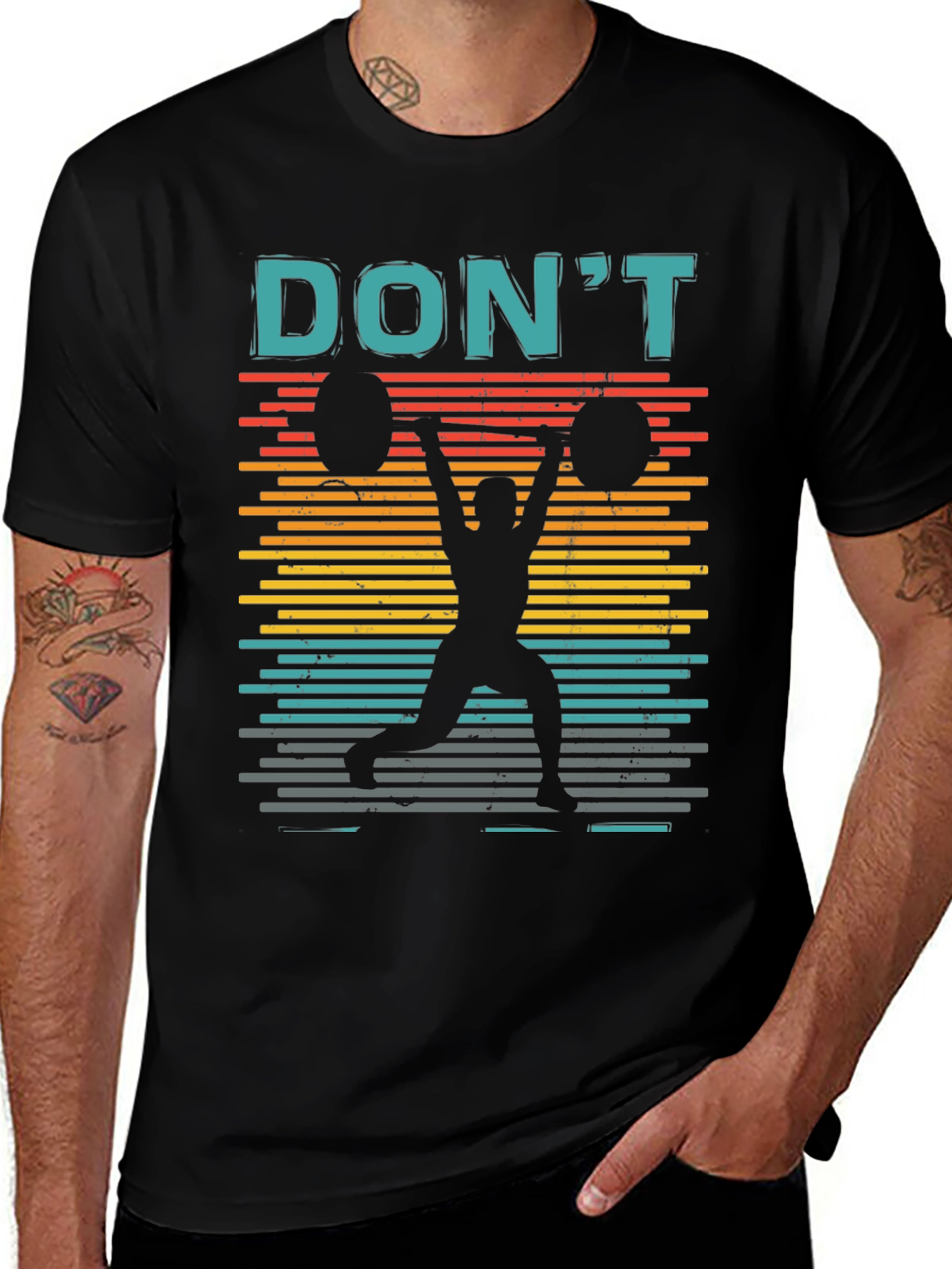 Variant 10 of Retro Weightlifting T-Shirt - "Don't"
