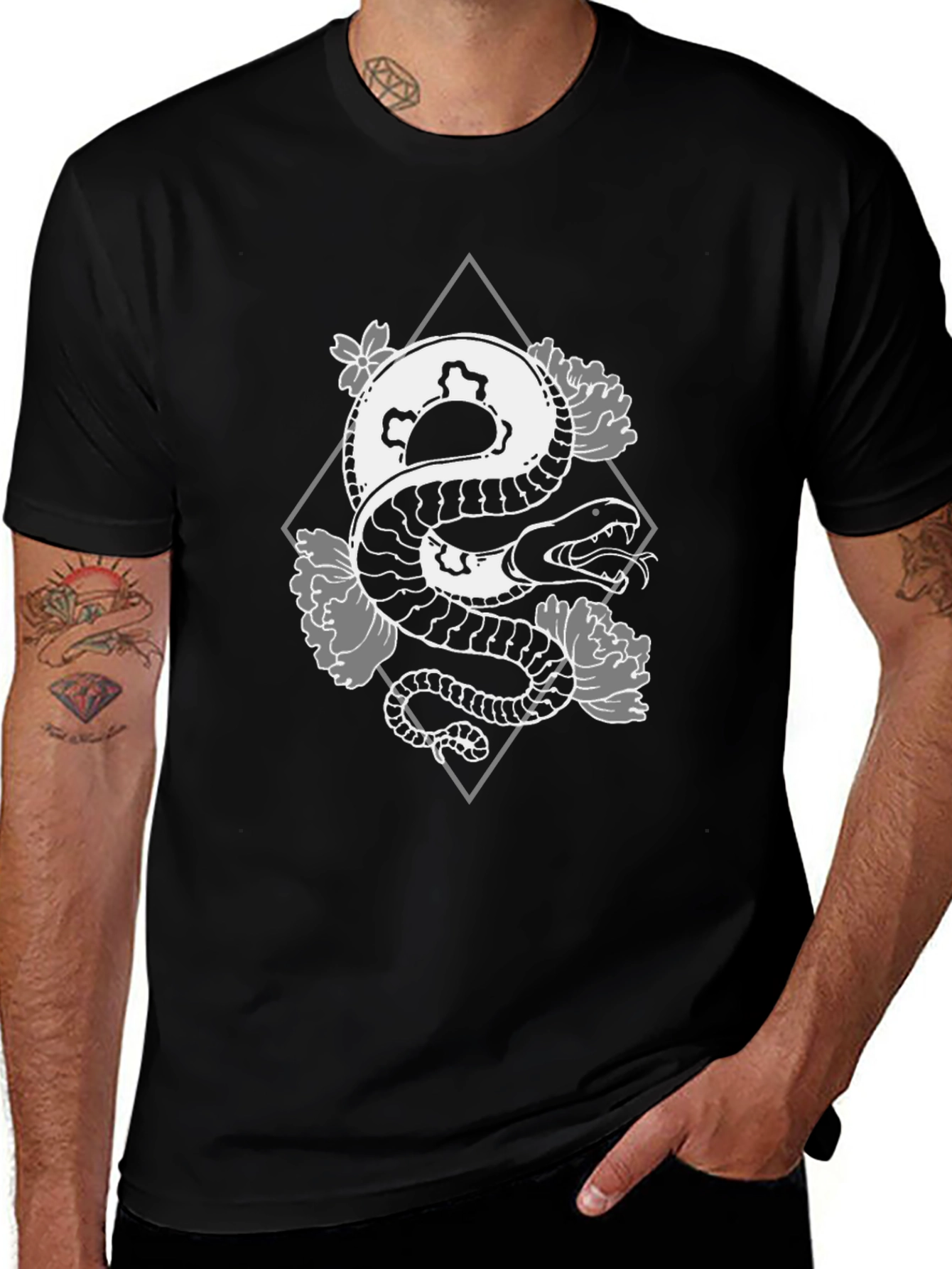Variant 28 of Snake Graphic Tee - Men's Black Cotton T-Shirt