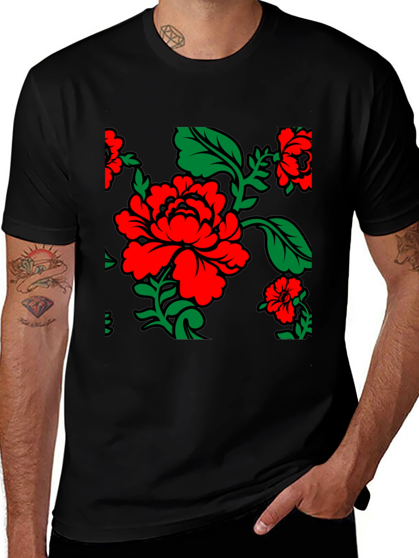 Variant 6 of Bold Floral Print Black T-Shirt