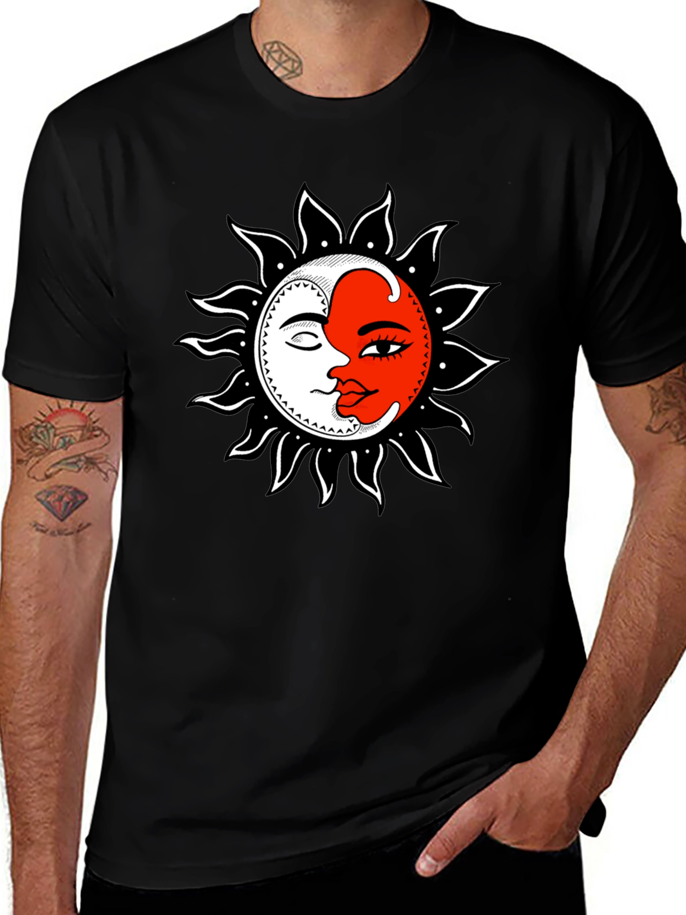 Sun and Moon Graphic Black T-Shirt