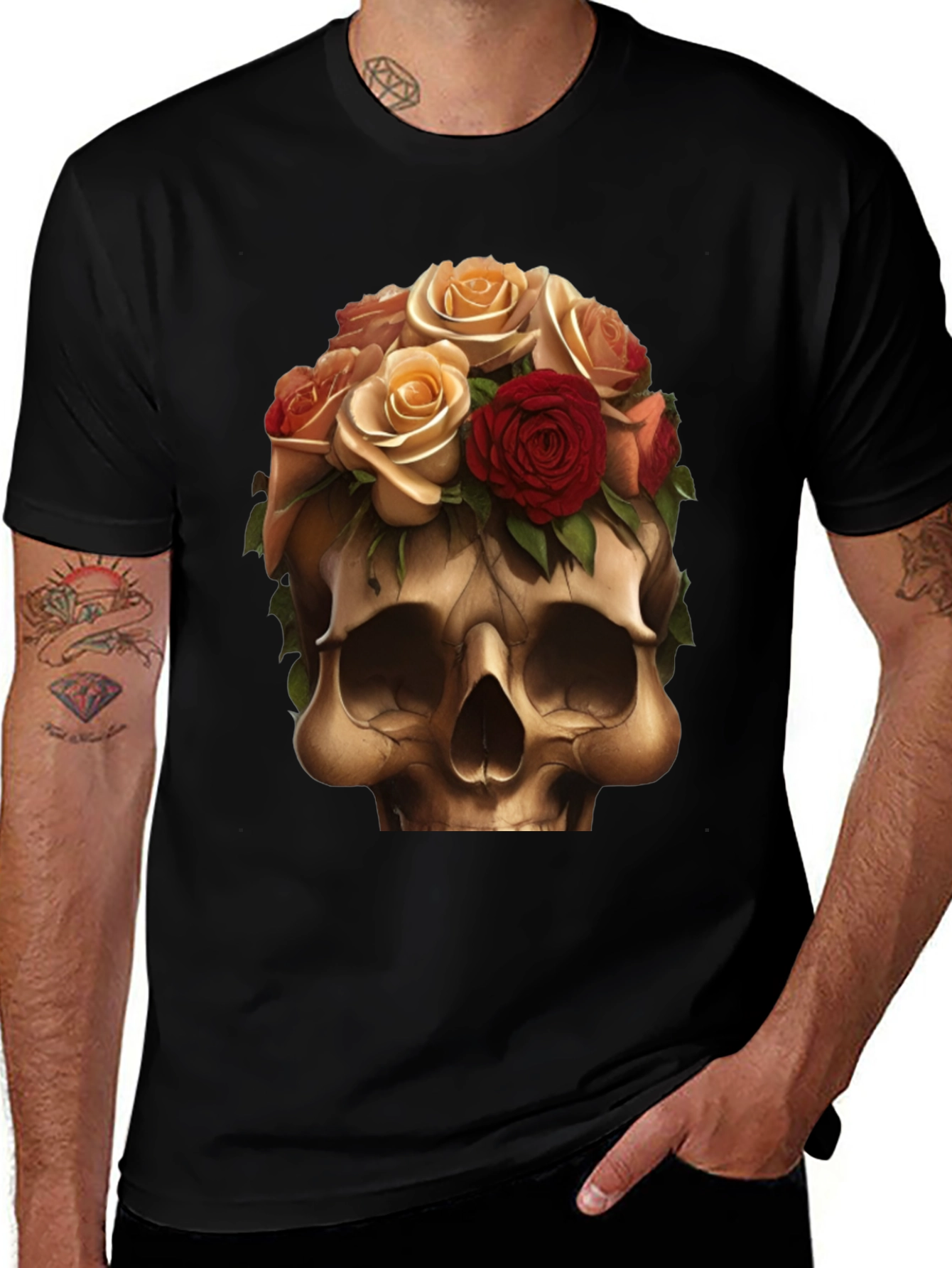 Variant 9 of Skull & Roses Graphic T-Shirt - Unique Design